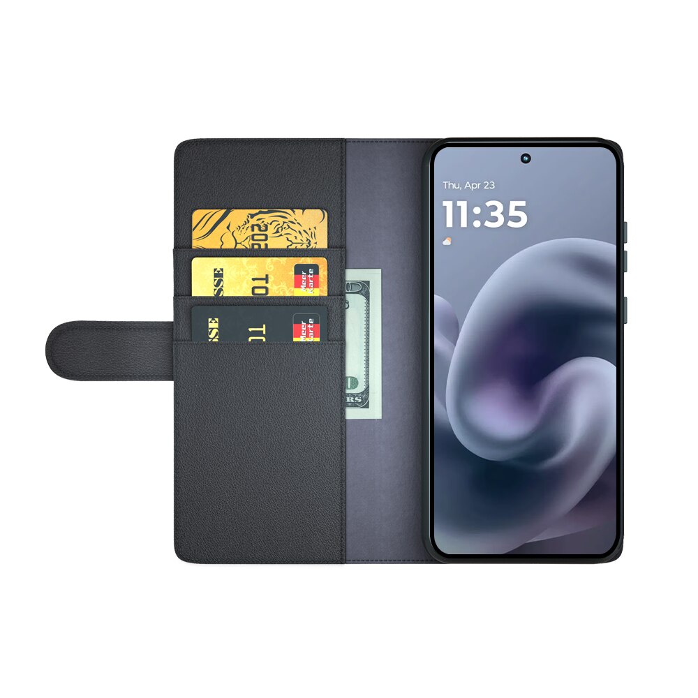 Motorola Moto G86 Echtlederhülle Schwarz