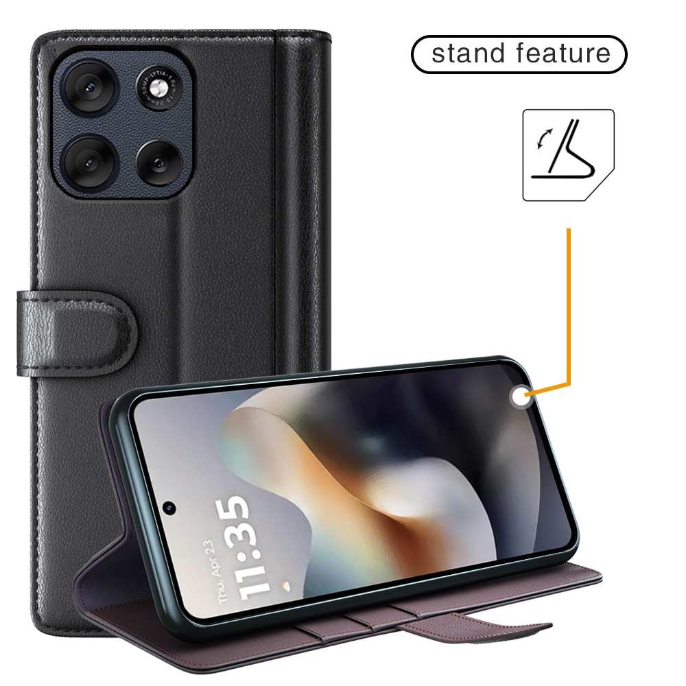 Motorola Moto G56 Echtlederhülle Schwarz
