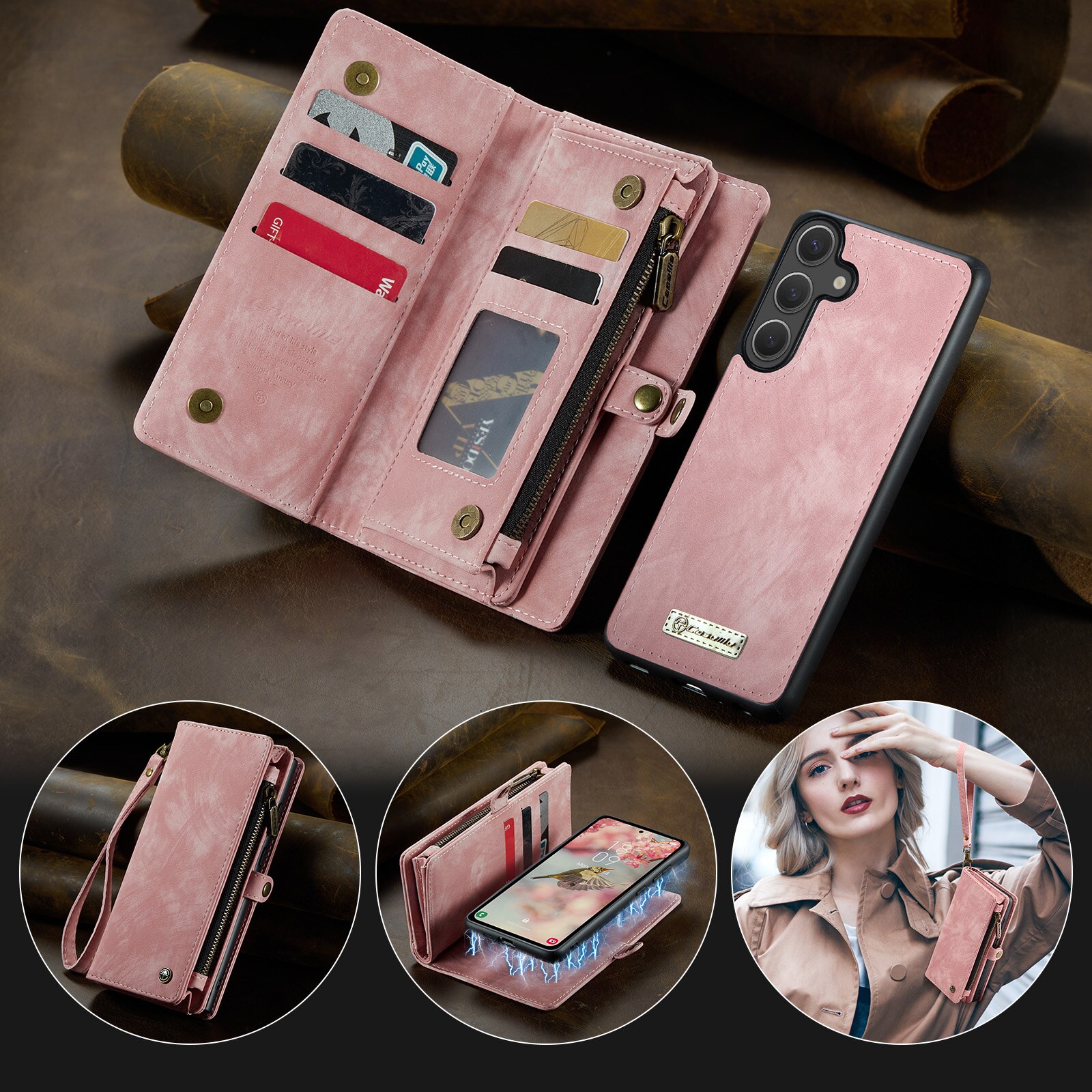 Multi-slot Portemonnaie-Hülle Samsung Galaxy S25 FE Rosa