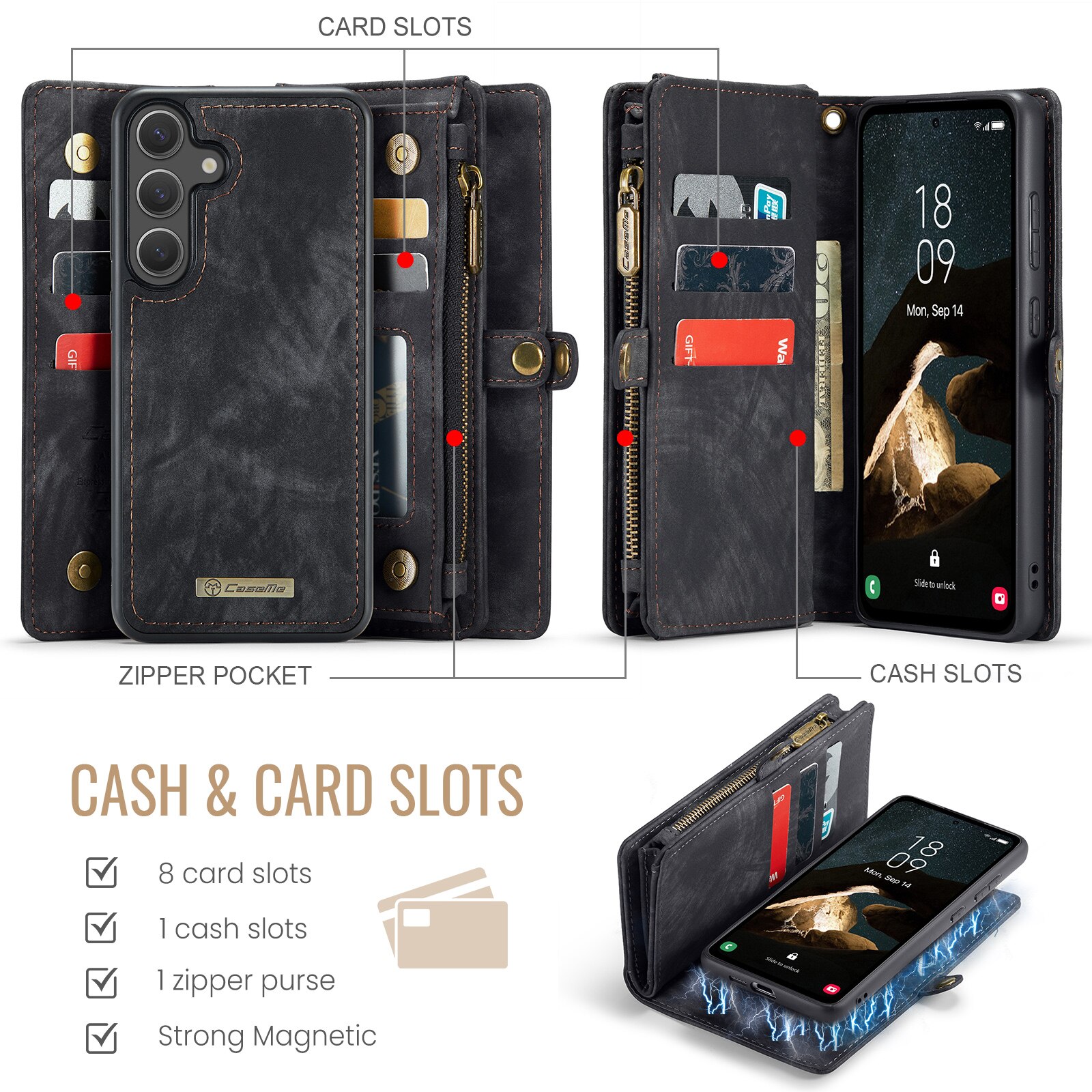 Multi-slot Portemonnaie-Hülle Samsung Galaxy S25 FE Grau