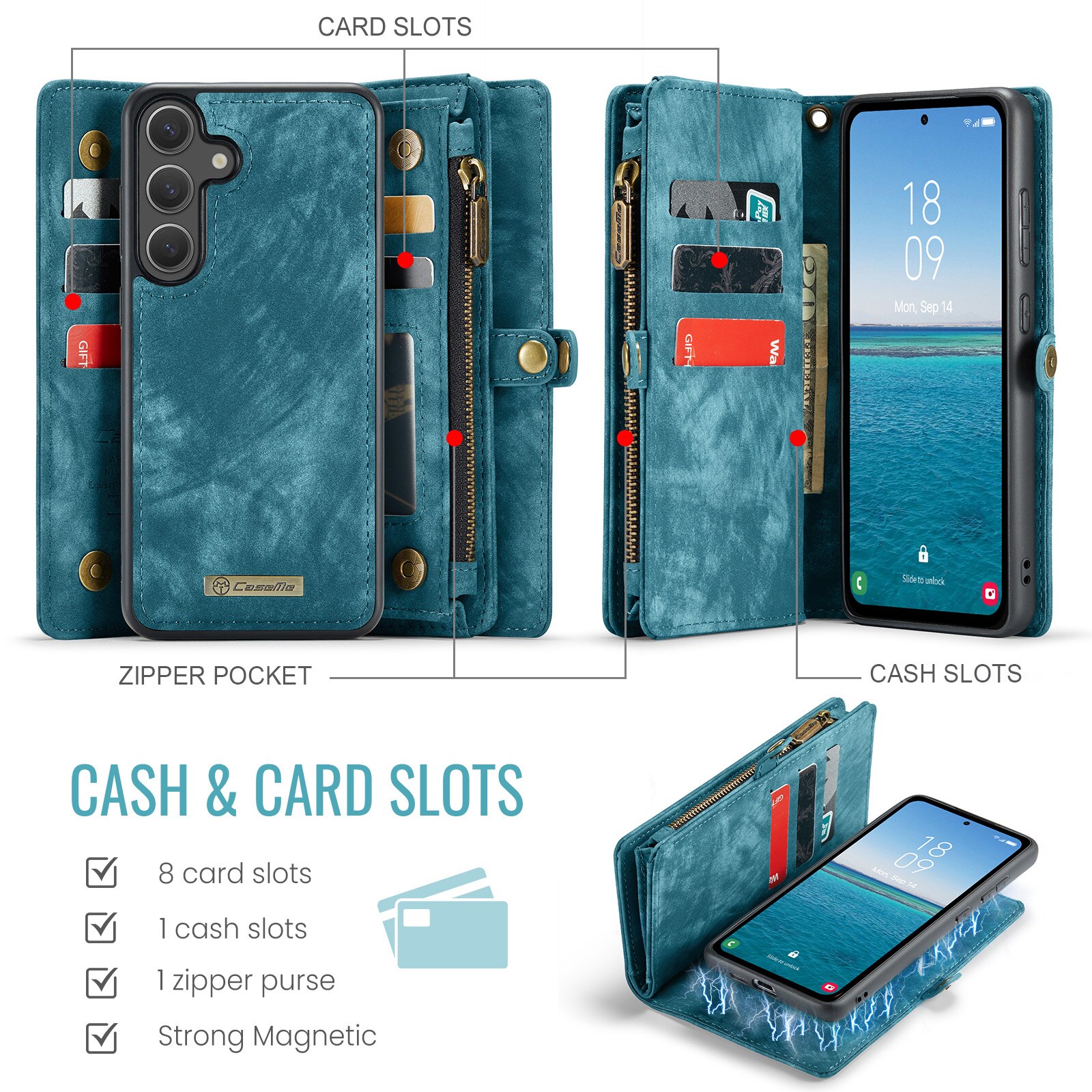 Multi-slot Portemonnaie-Hülle Samsung Galaxy S25 FE Blau