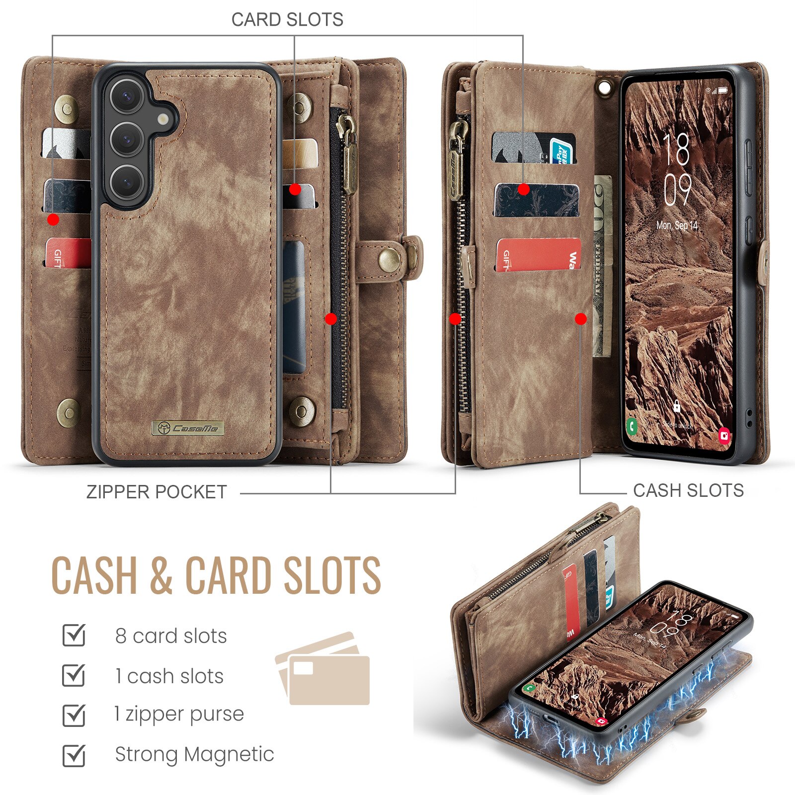 Multi-slot Portemonnaie-Hülle Samsung Galaxy S25 FE Braun