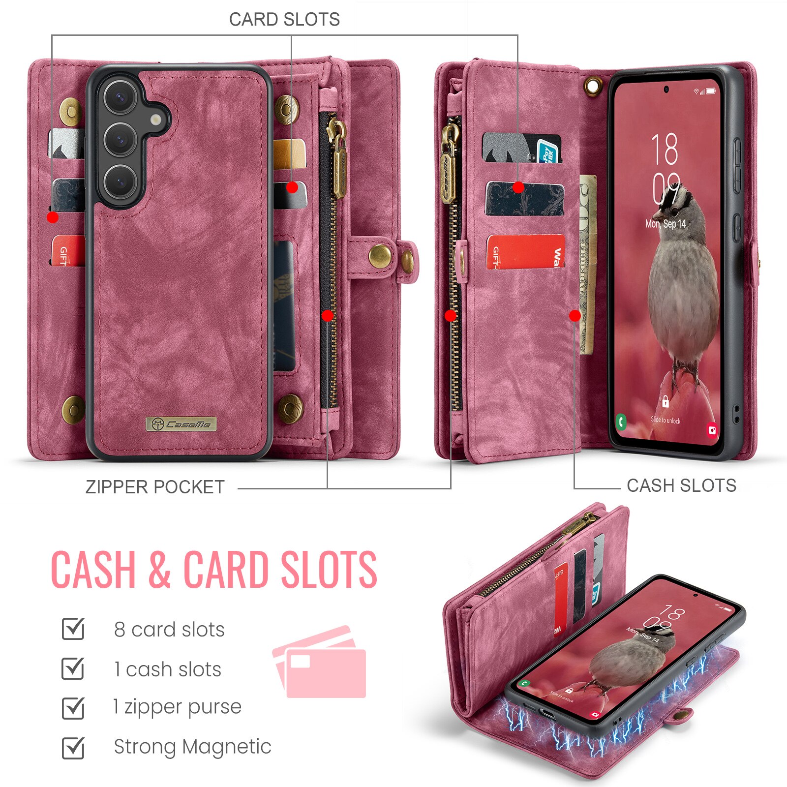Multi-slot Portemonnaie-Hülle Samsung Galaxy S25 FE Rot