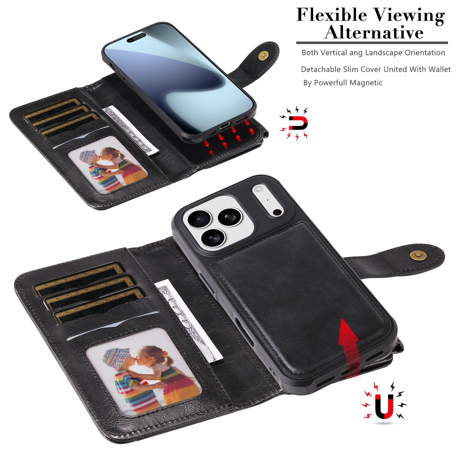 iPhone 17 Pro Magnet Leather Multi-Wallet schwarz