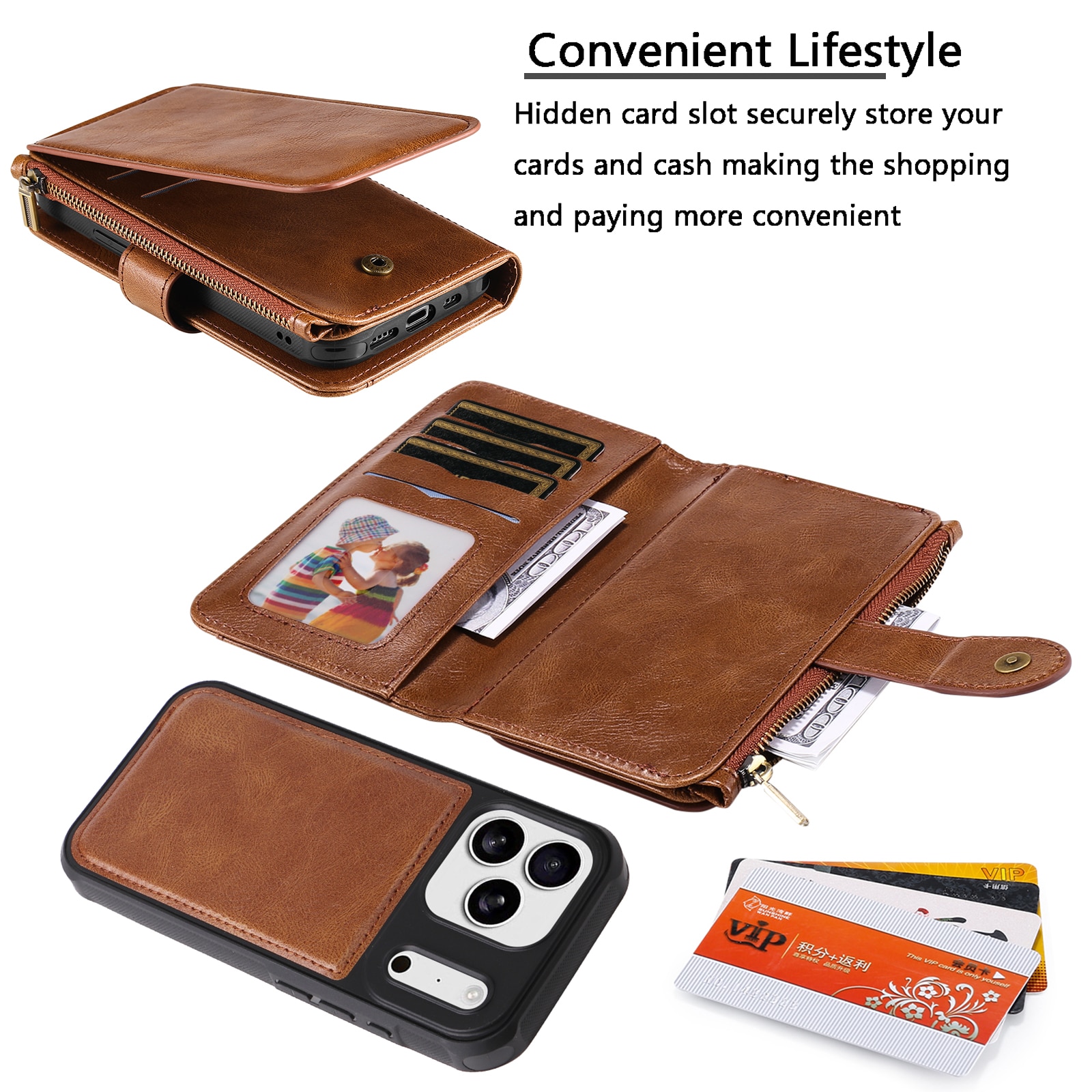 iPhone 17 Pro Max Magnet Leather Multi-Wallet Braun