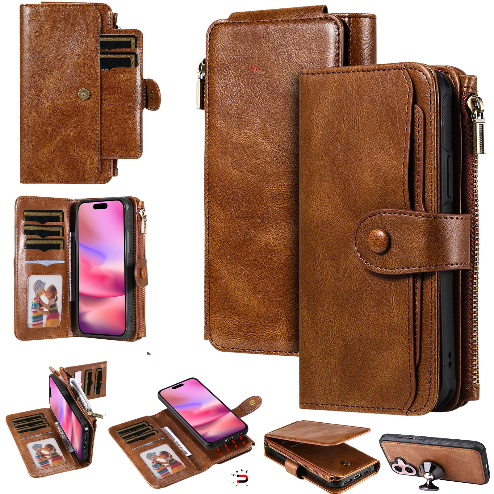 iPhone 17 Magnet Leather Multi-Wallet Braun