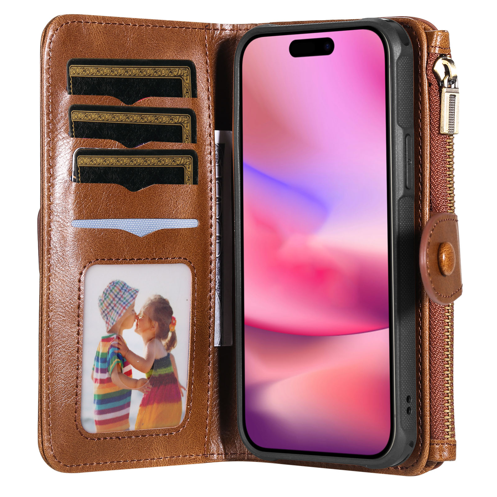 iPhone 17 Magnet Leather Multi-Wallet Braun