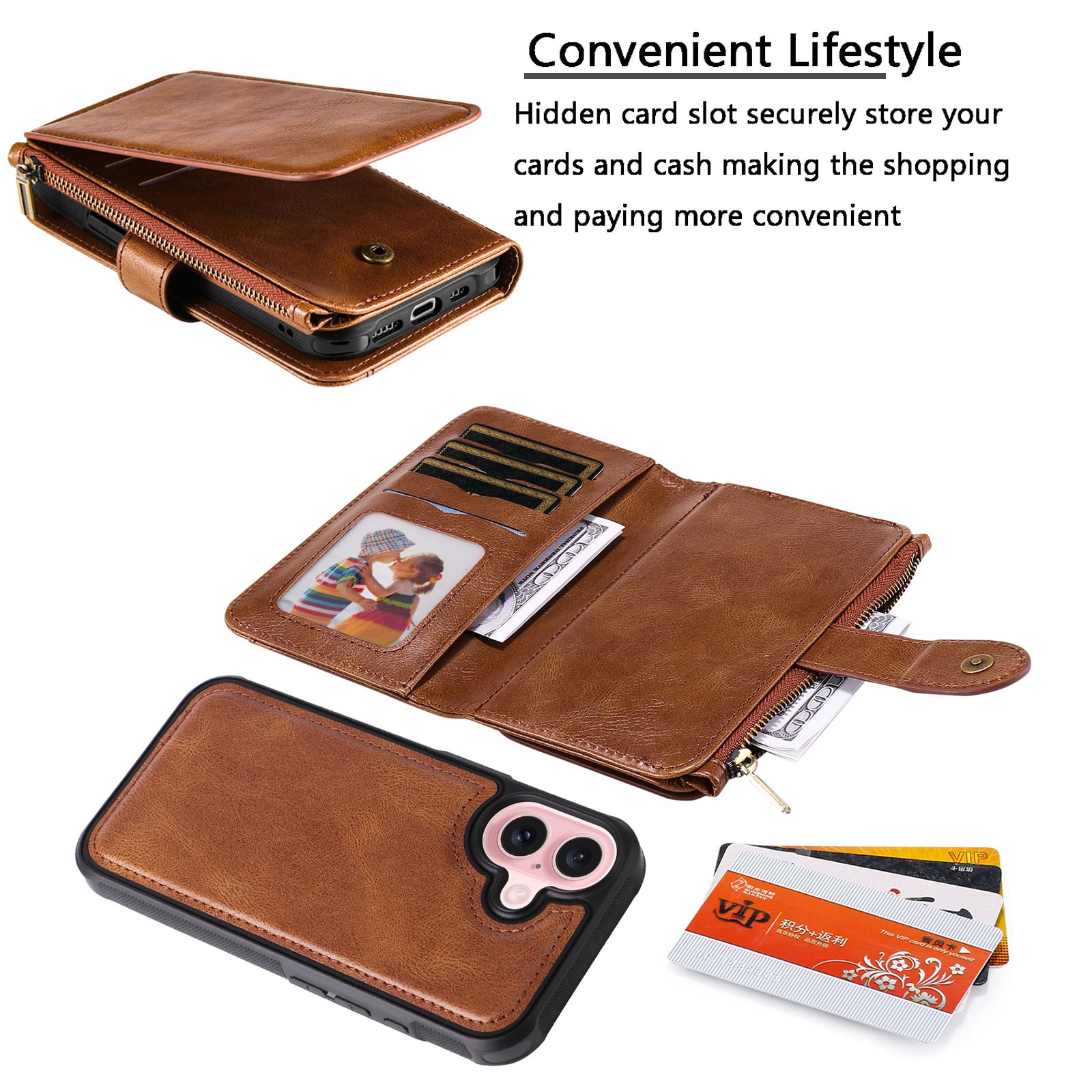 iPhone 17 Magnet Leather Multi-Wallet Braun