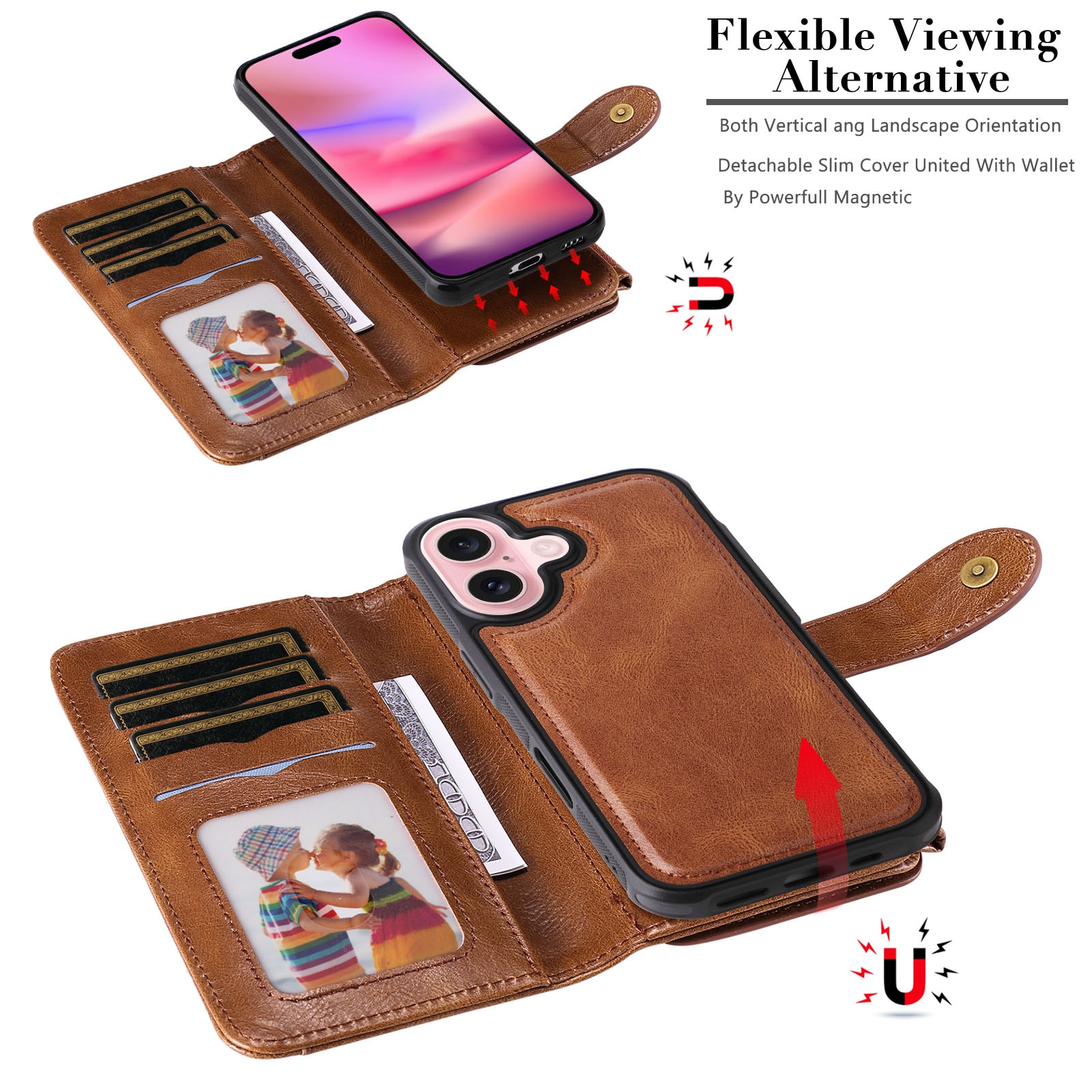 iPhone 17 Magnet Leather Multi-Wallet Braun
