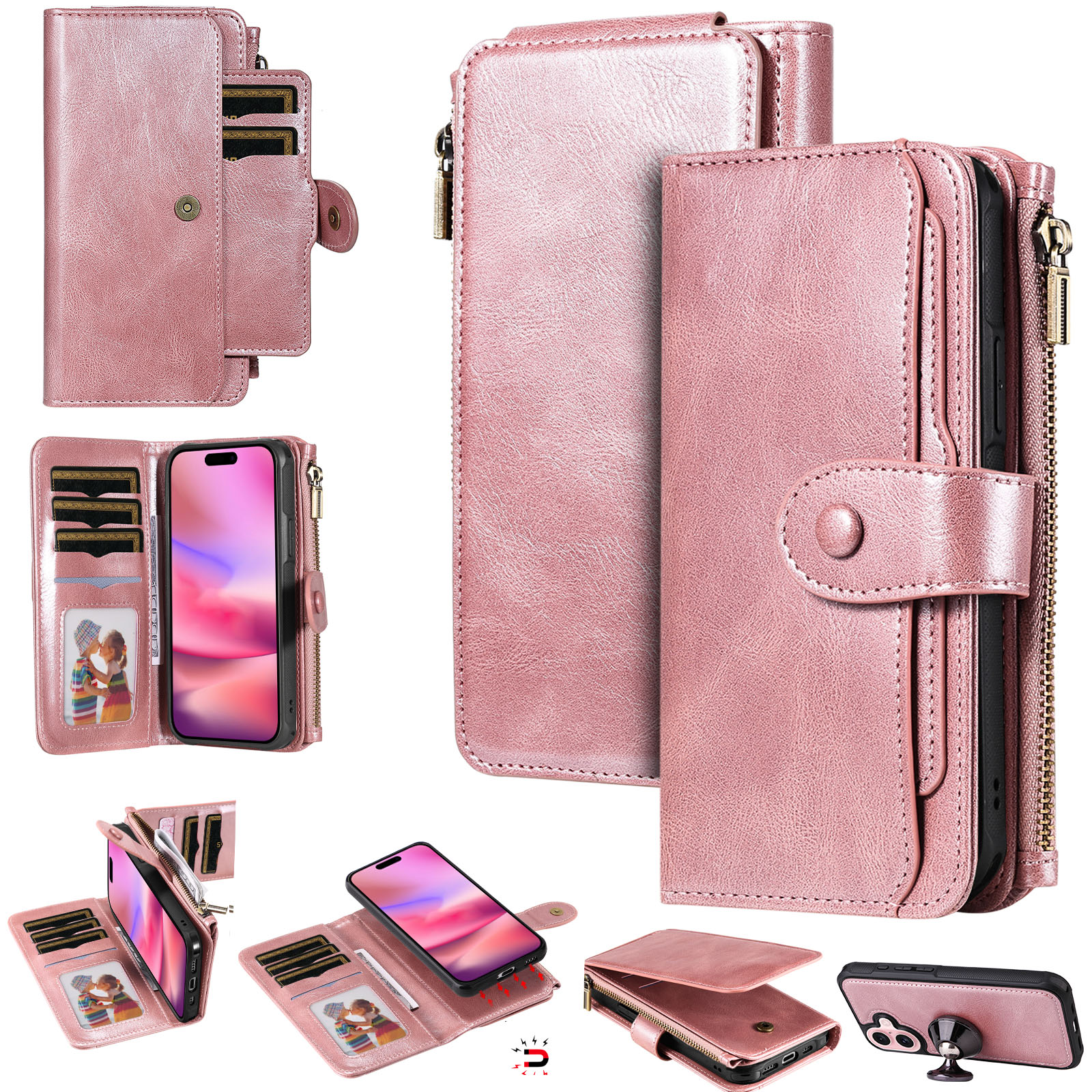 iPhone 17 Magnet Leather Multi-Wallet Rosa