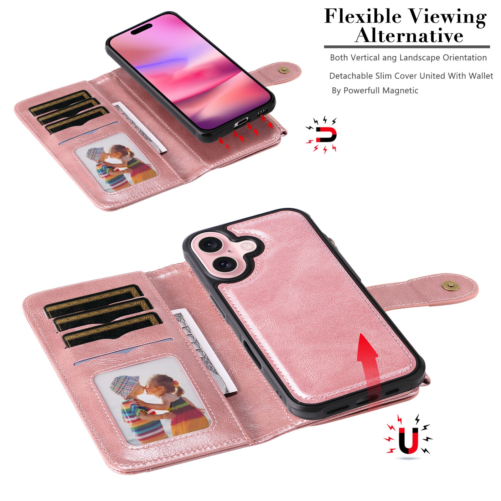 iPhone 17 Magnet Leather Multi-Wallet Rosa