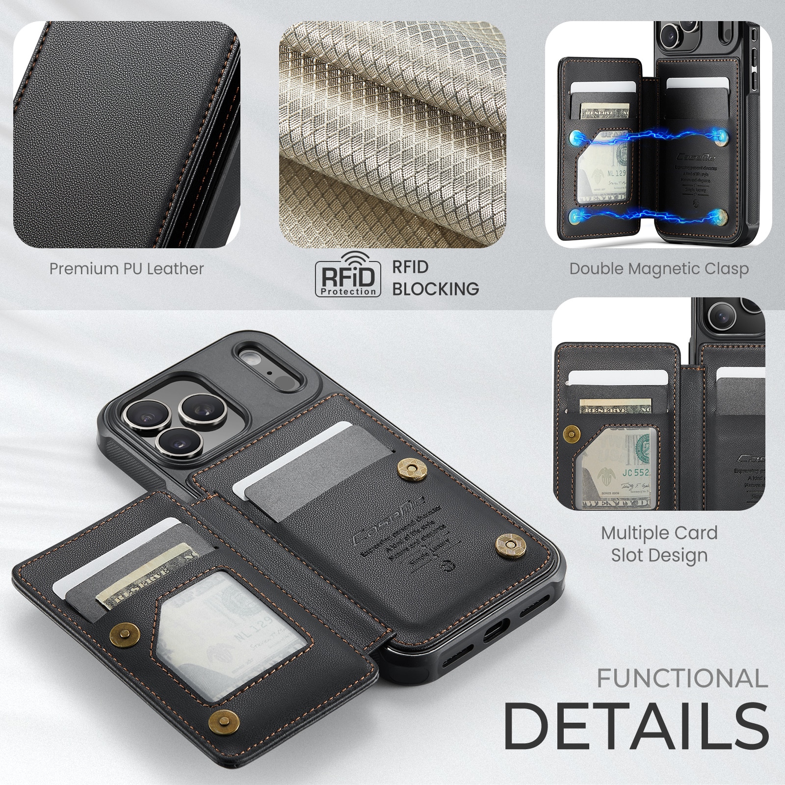 RFID-geschützte Portemonnaie-Hülle iPhone 17 Pro schwarz