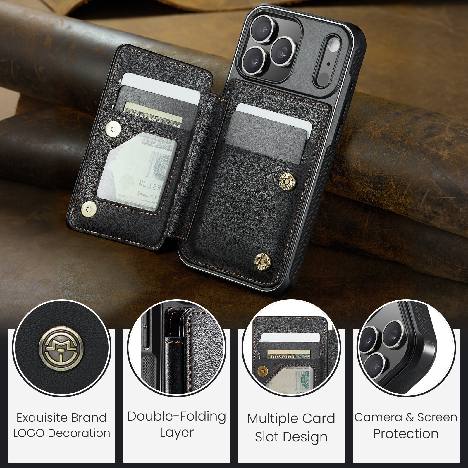 RFID-geschützte Portemonnaie-Hülle iPhone 17 Pro schwarz