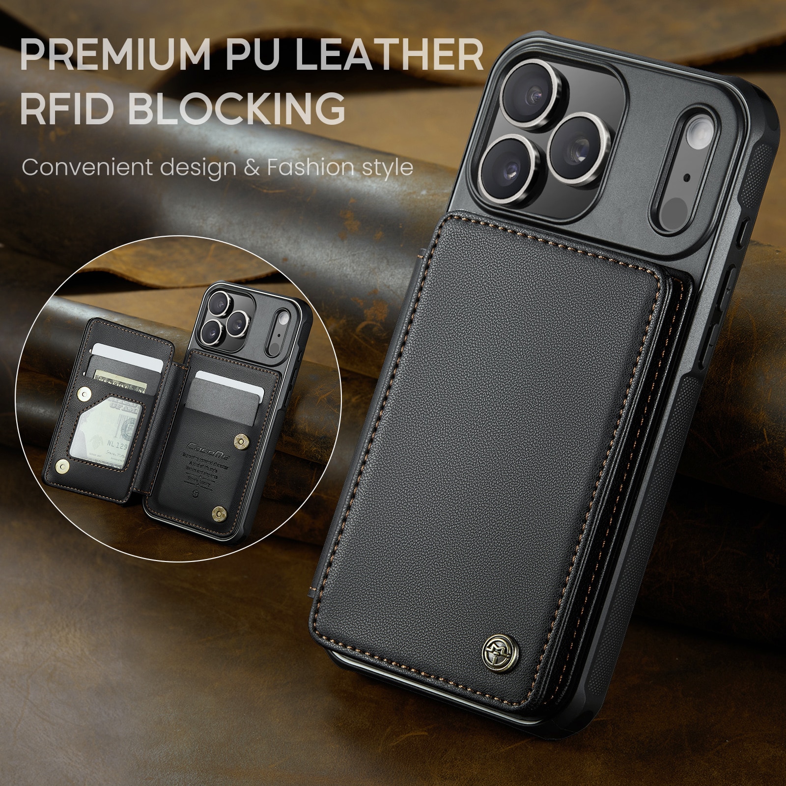 RFID-geschützte Portemonnaie-Hülle iPhone 17 Pro schwarz