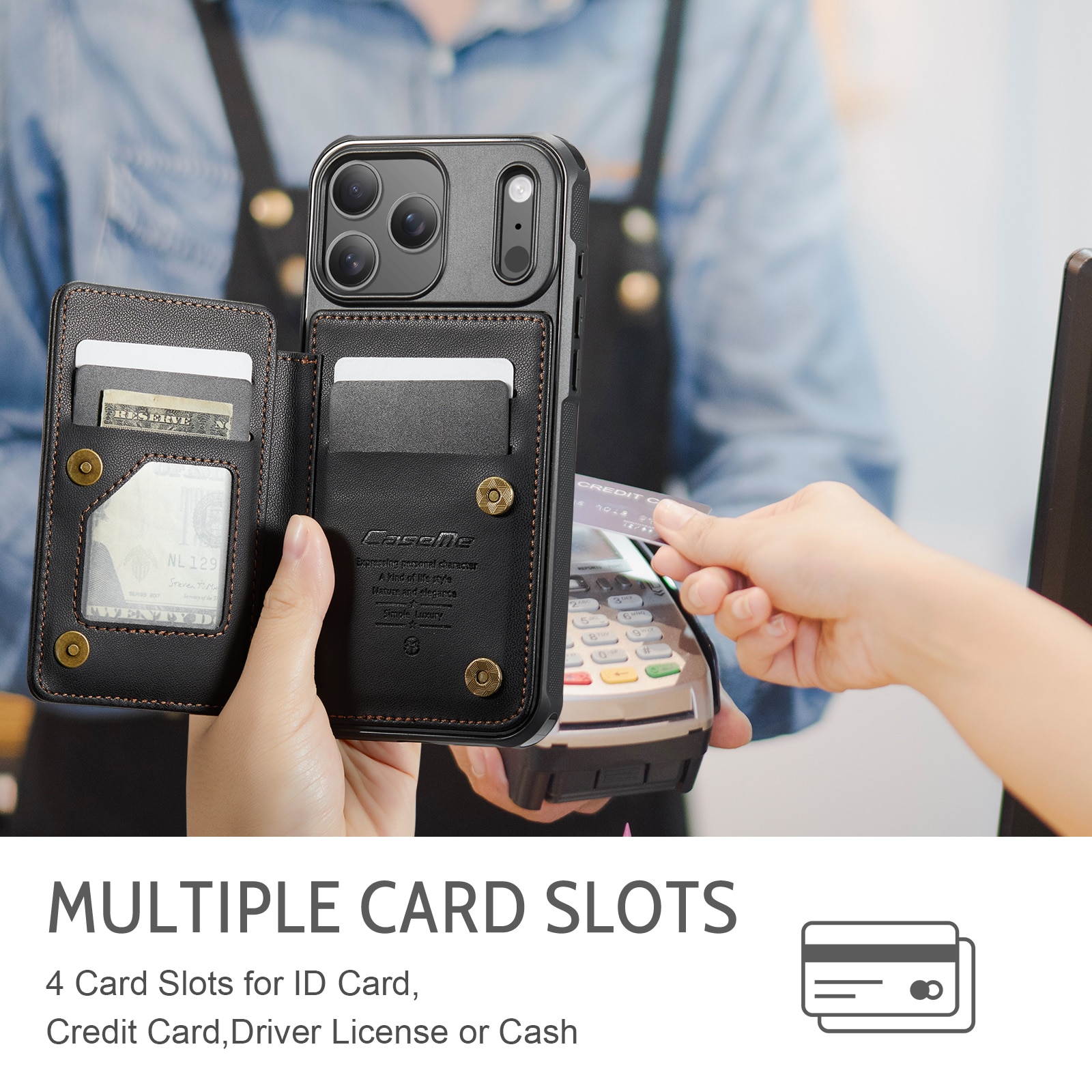 RFID-geschützte Portemonnaie-Hülle iPhone 17 Pro Max schwarz