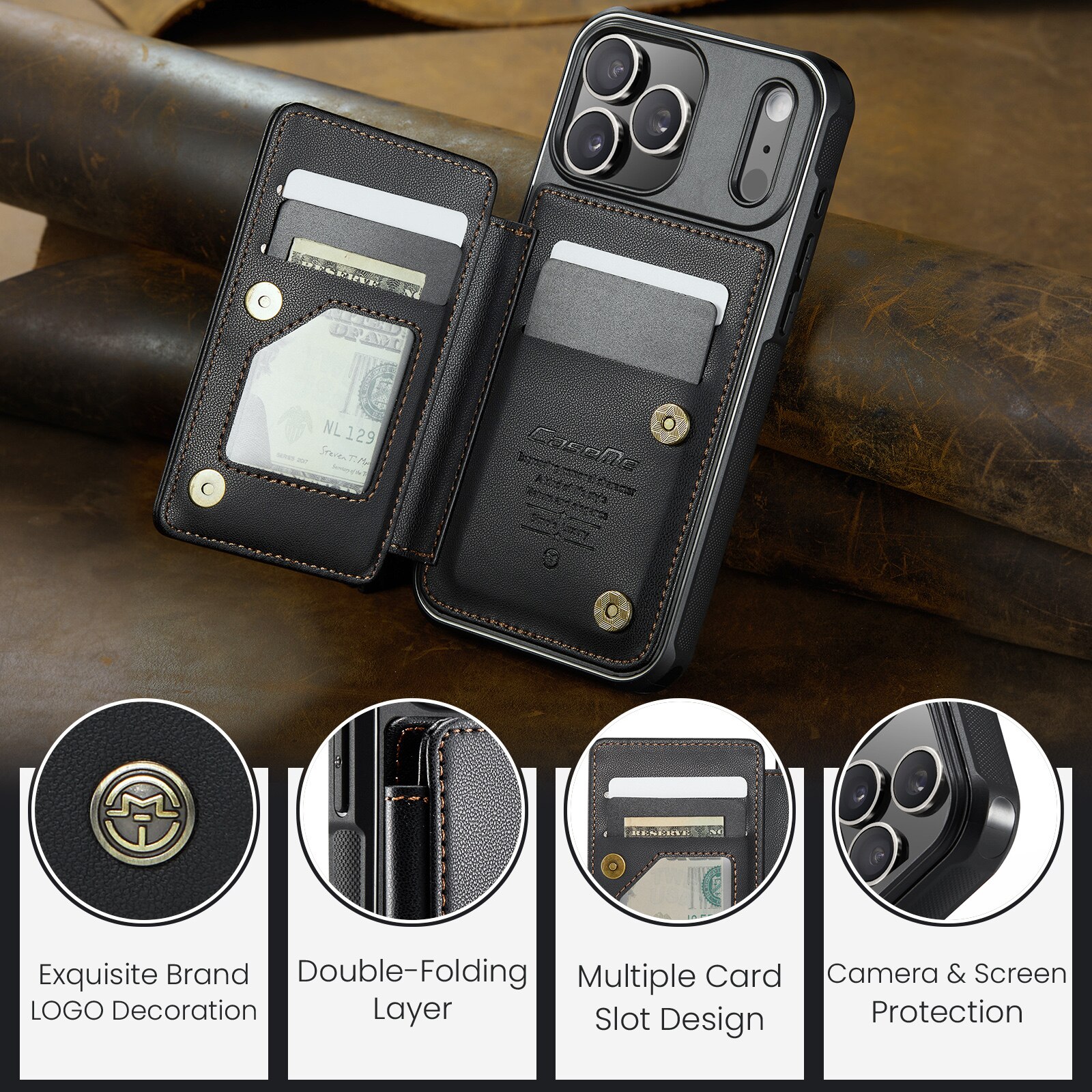 RFID-geschützte Portemonnaie-Hülle iPhone 17 Pro Max schwarz