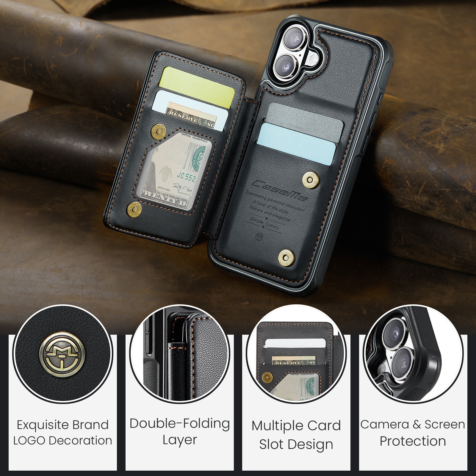 RFID-geschützte Portemonnaie-Hülle iPhone 17 schwarz
