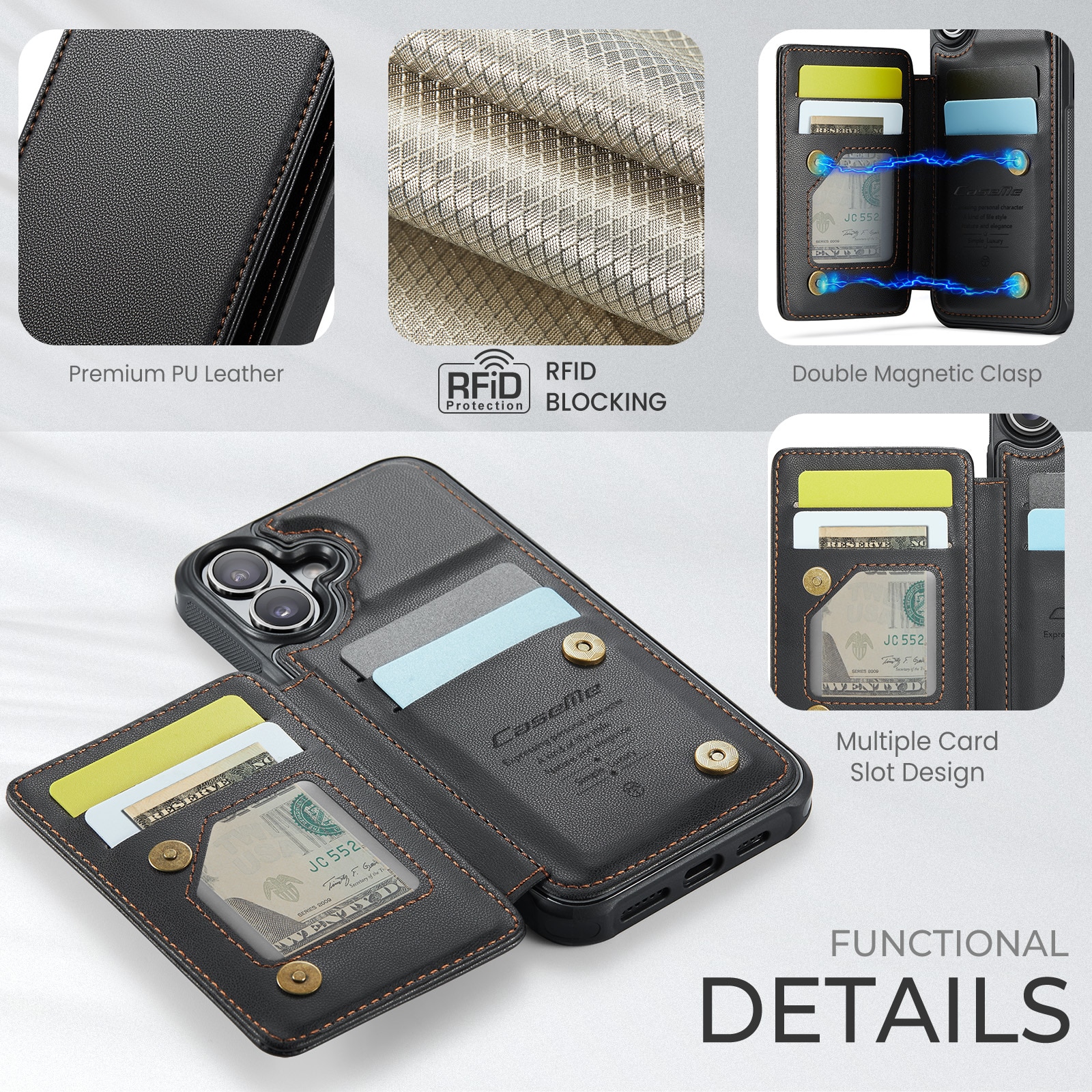 RFID-geschützte Portemonnaie-Hülle iPhone 17 schwarz