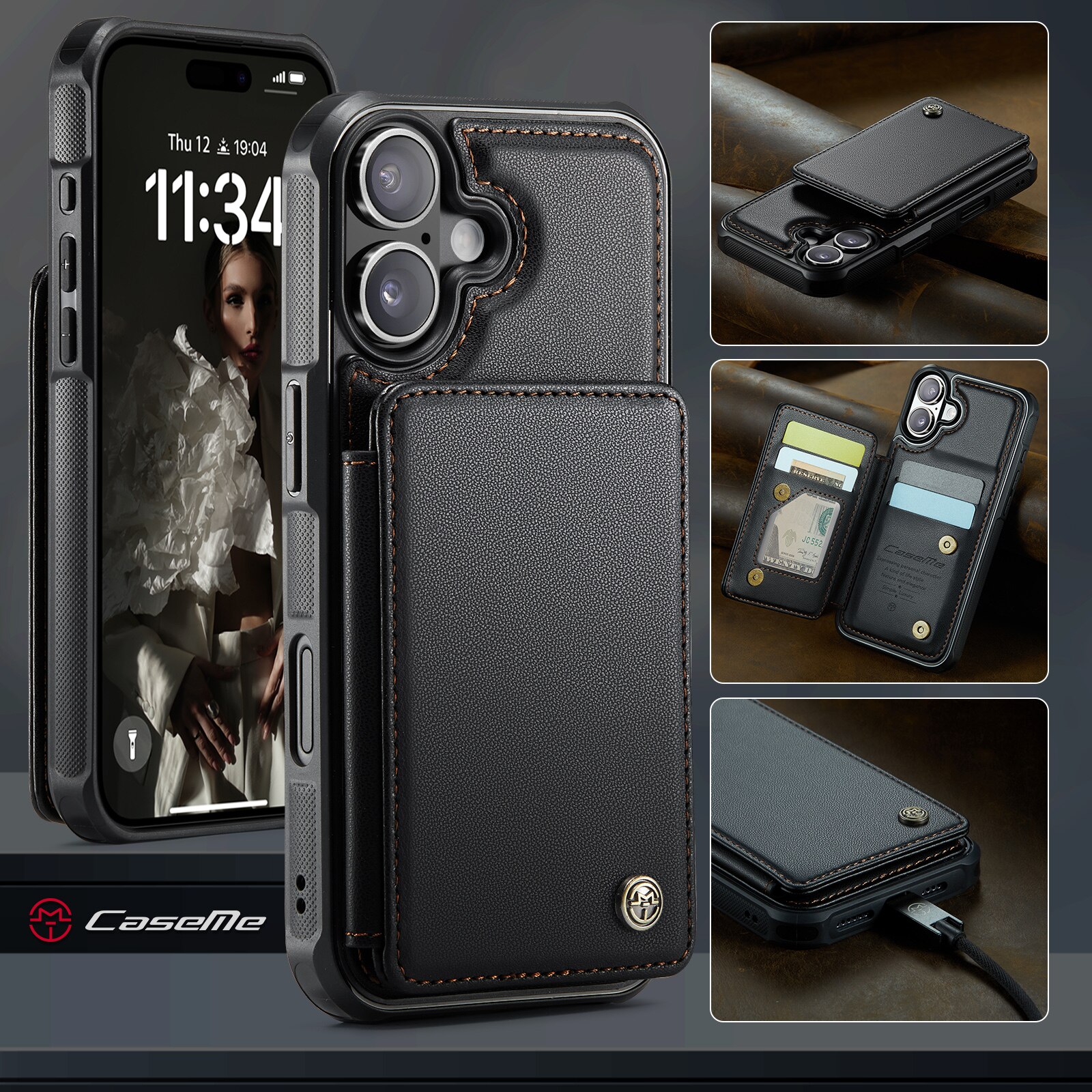 RFID-geschützte Portemonnaie-Hülle iPhone 17 schwarz