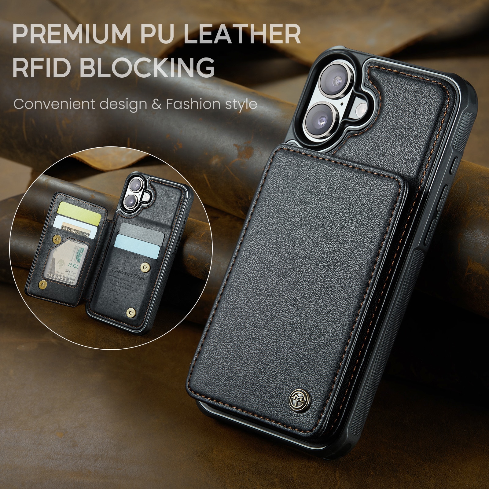 RFID-geschützte Portemonnaie-Hülle iPhone 17 schwarz