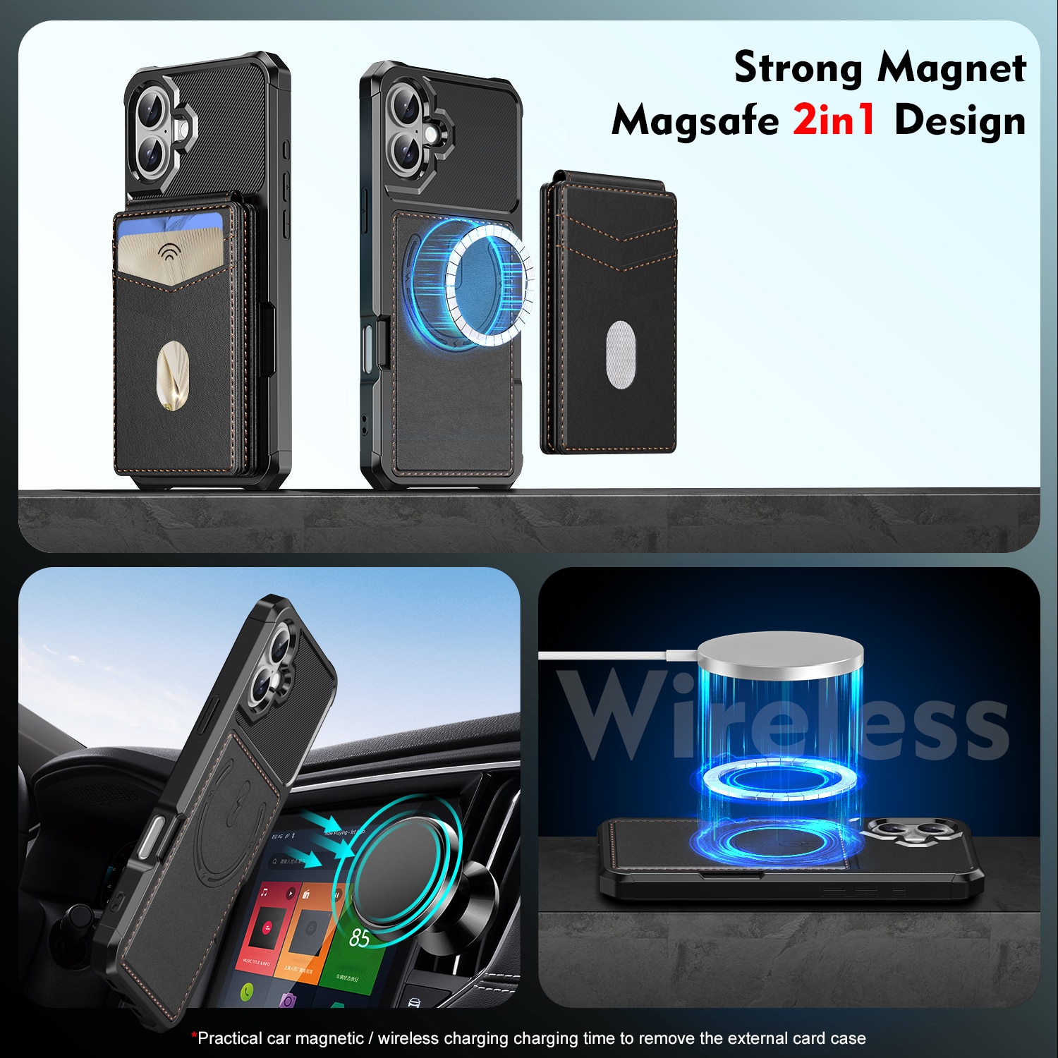 iPhone 17 Magnetische Hülle mit Kartenhalter Schwarz