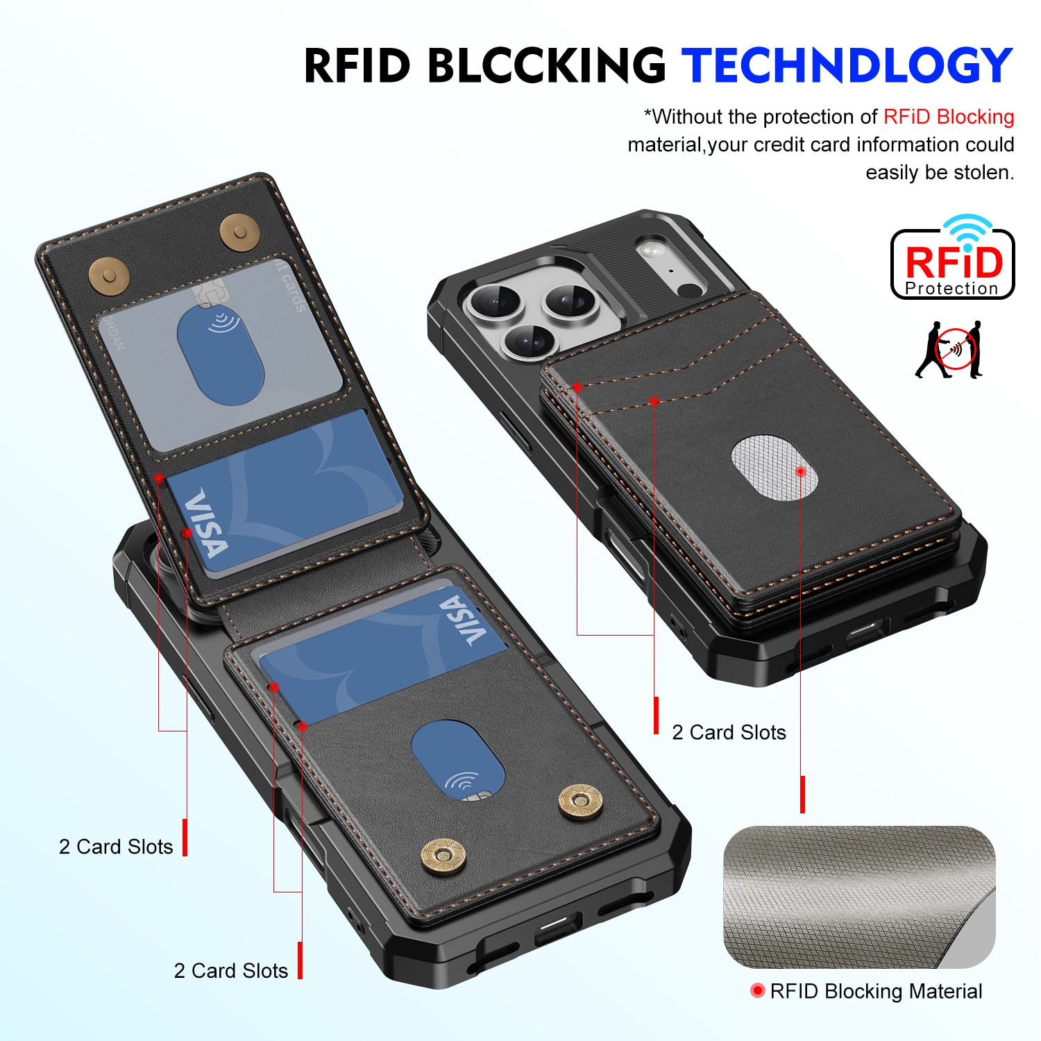 iPhone 17 Pro Max Magnetische Hülle mit Kartenhalter Schwarz