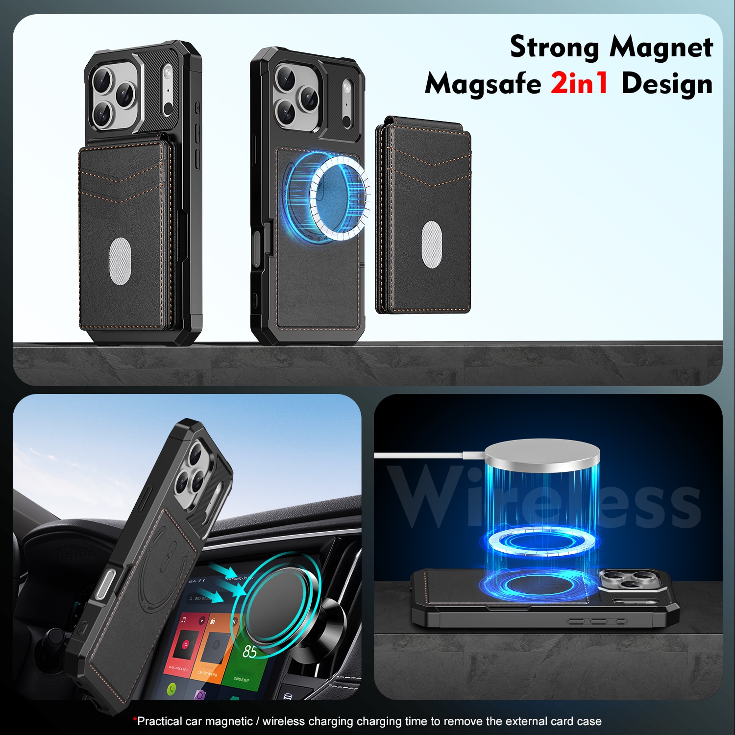 iPhone 17 Pro Max Magnetische Hülle mit Kartenhalter Schwarz