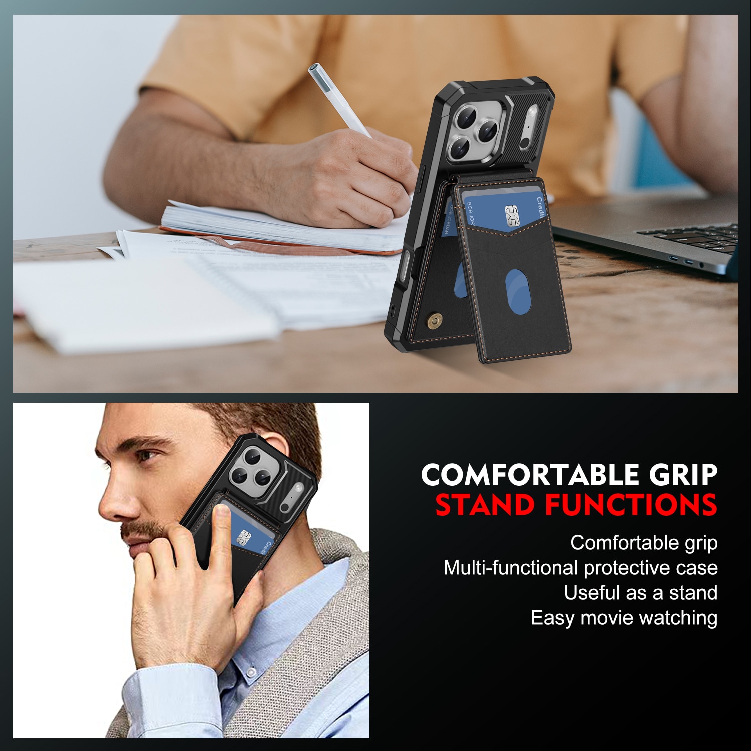 iPhone 17 Pro Max Magnetische Hülle mit Kartenhalter Schwarz