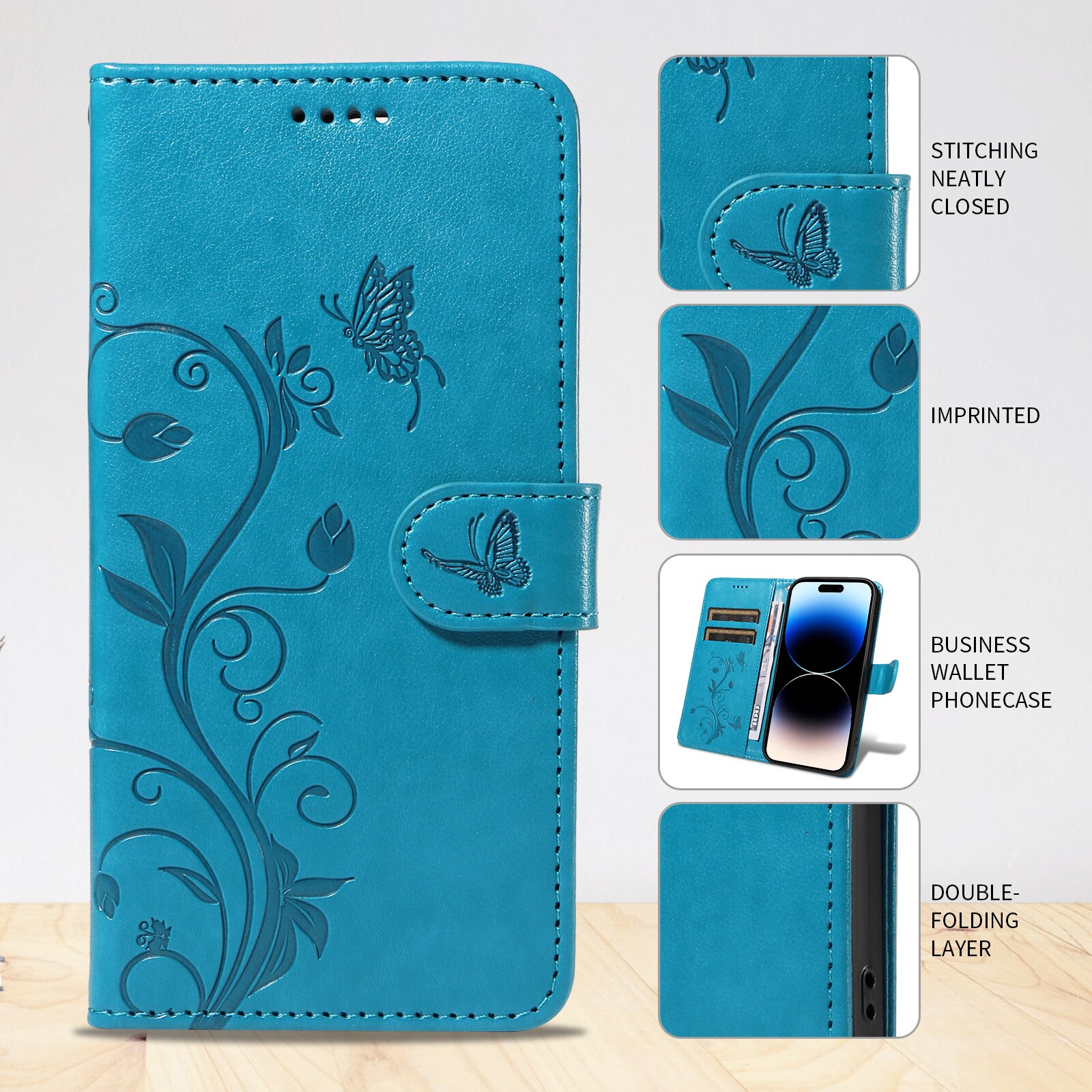 Sony Xperia 10 VII Handyhülle mit Schmetterlingsmuster, Blau