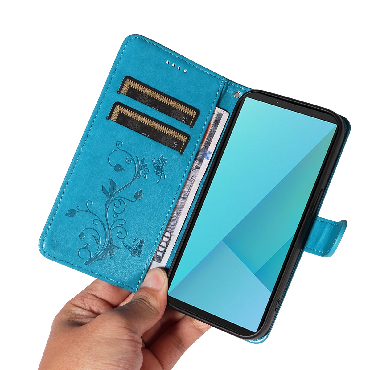Sony Xperia 10 VII Handyhülle mit Schmetterlingsmuster, Blau