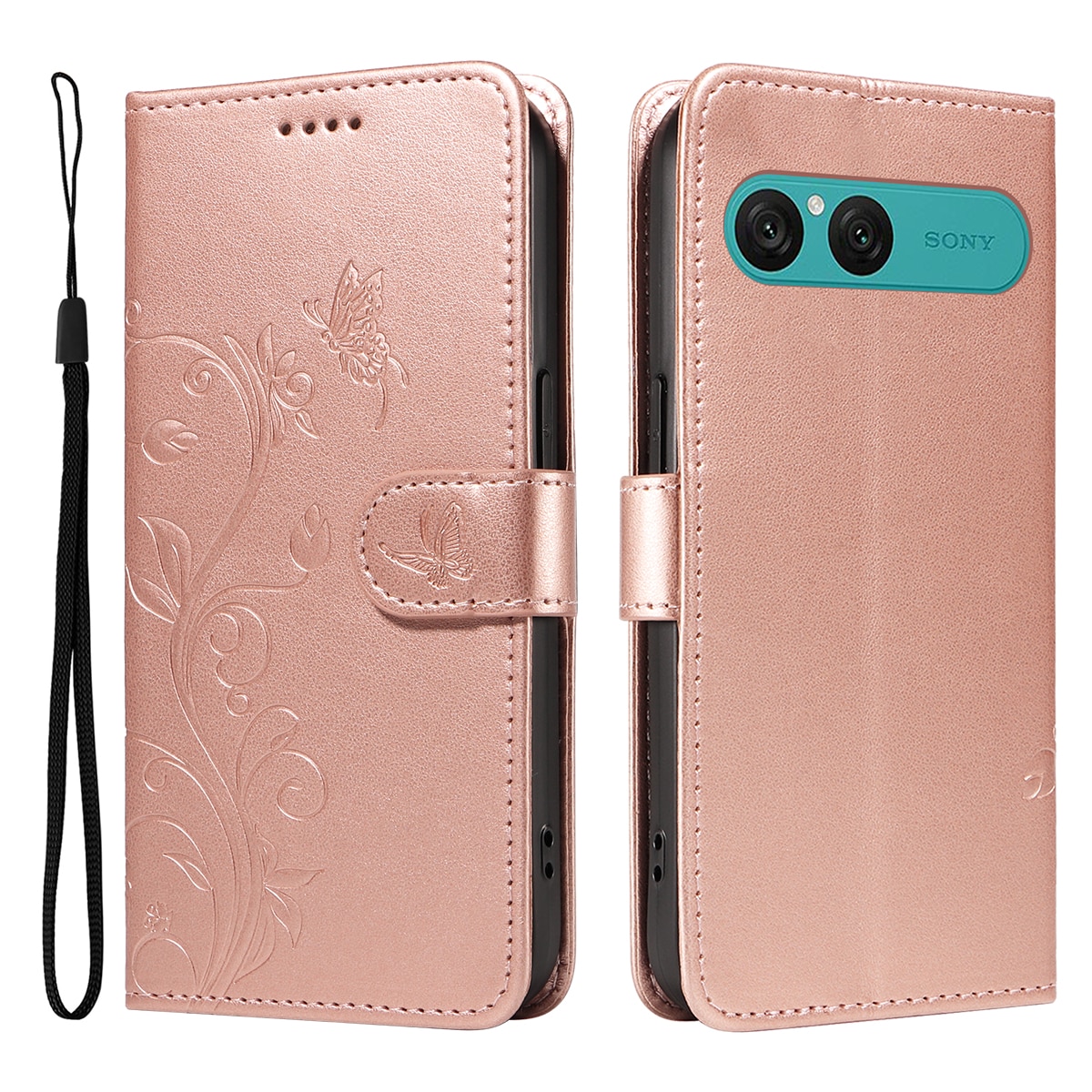 Sony Xperia 10 VII Handyhülle mit Schmetterlingsmuster, Roségold