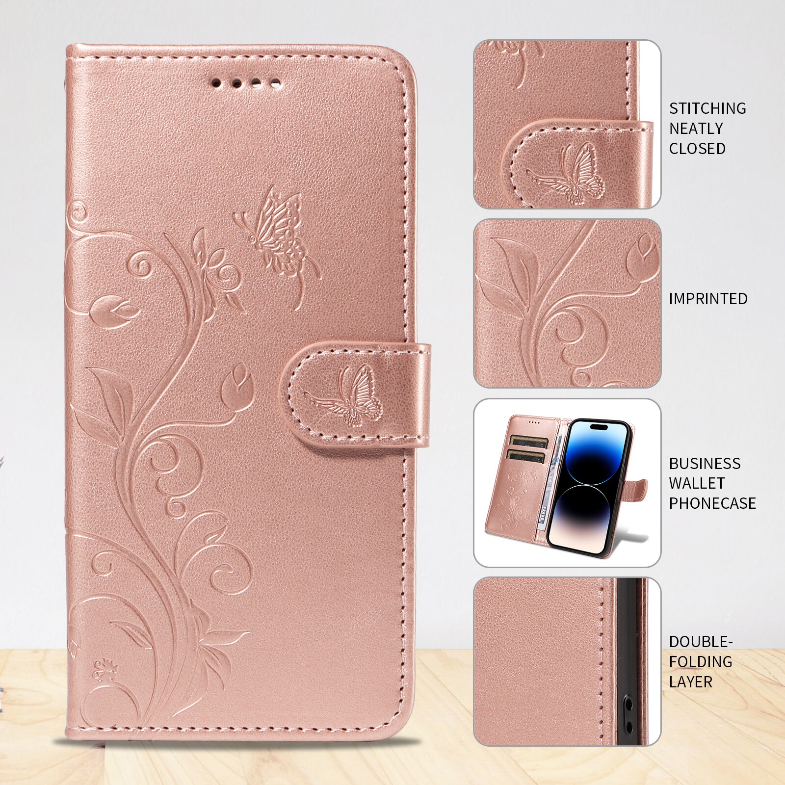 Sony Xperia 10 VII Handyhülle mit Schmetterlingsmuster, Roségold