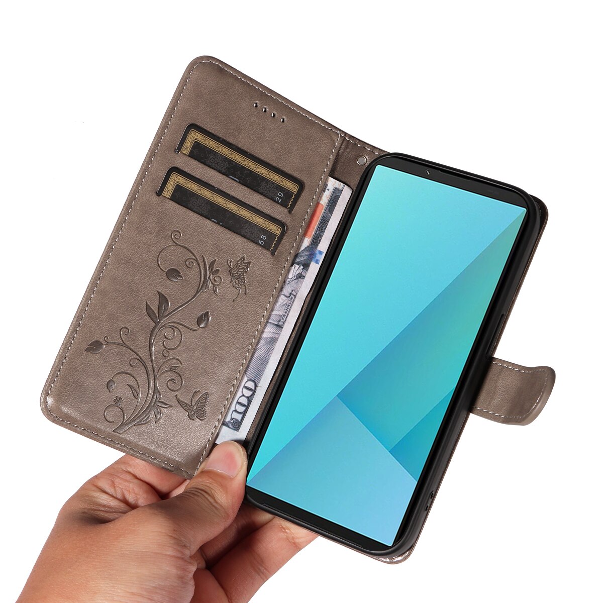 Sony Xperia 10 VII Handyhülle mit Schmetterlingsmuster, Grau