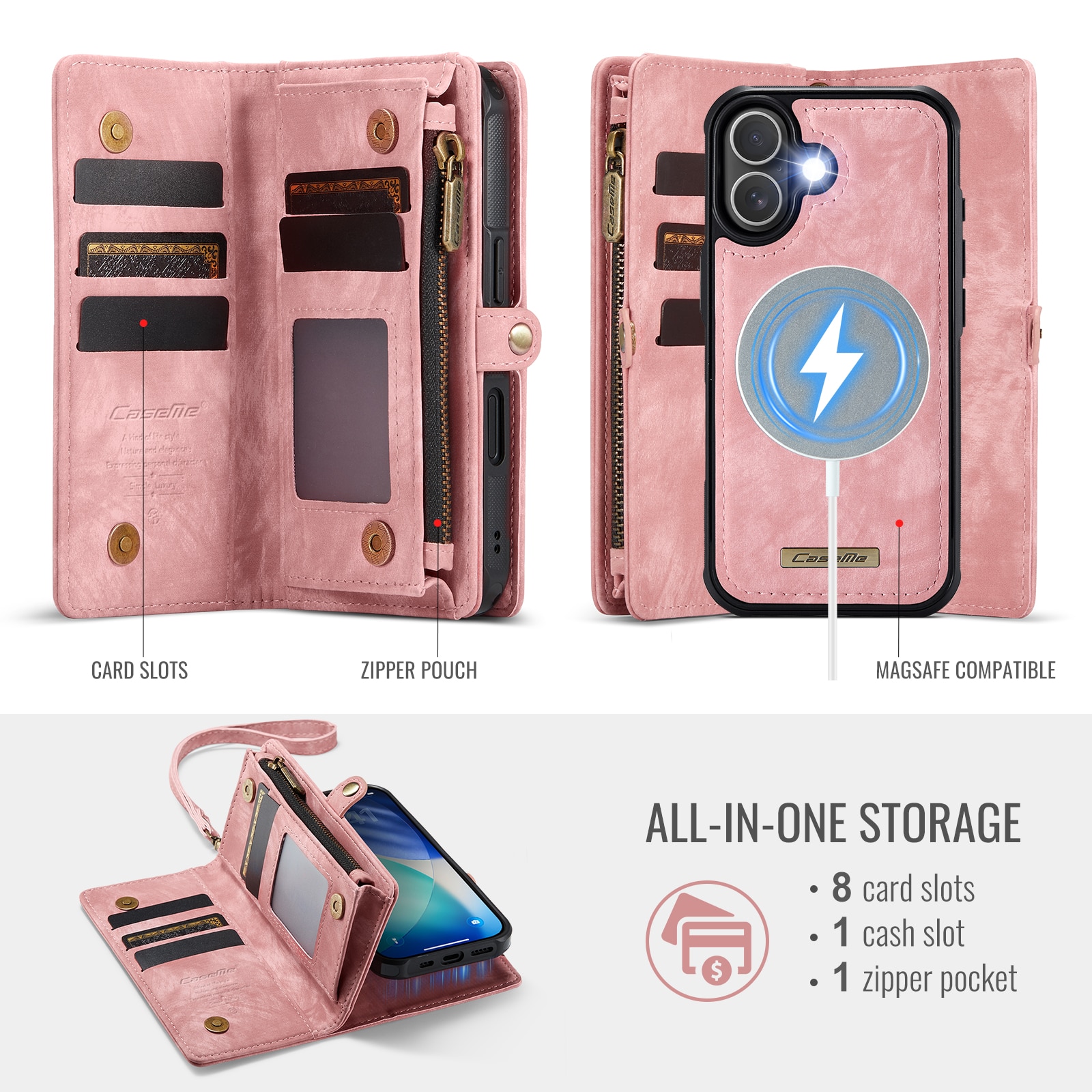 Multi-slot Portemonnaie-Hülle iPhone 17 Rosa