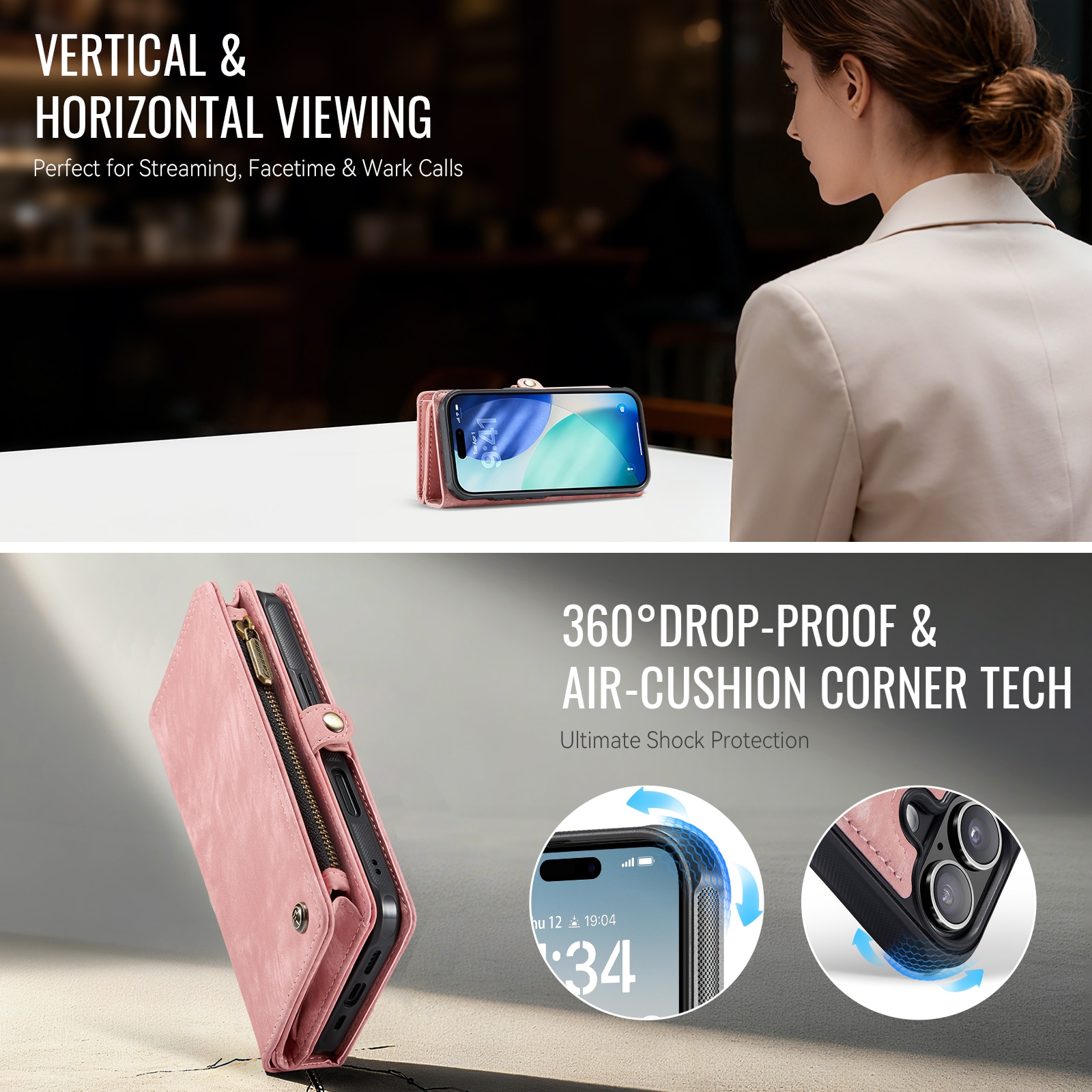 Multi-slot Portemonnaie-Hülle iPhone 17 Rosa
