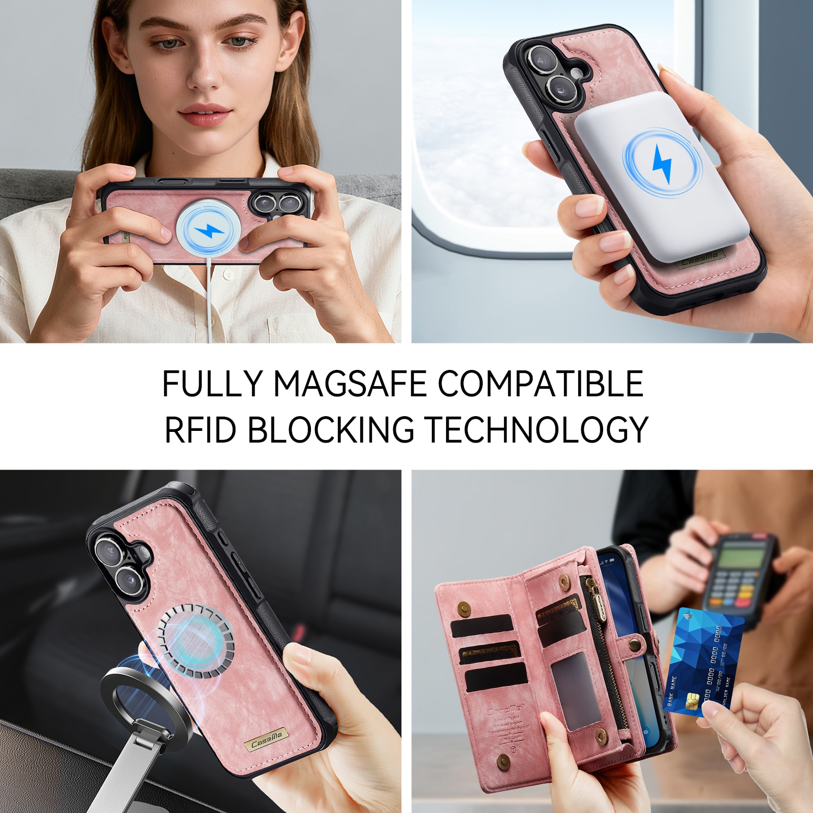 Multi-slot Portemonnaie-Hülle iPhone 17 Rosa