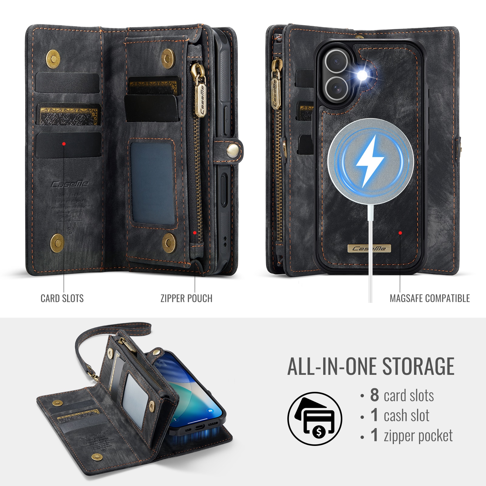Multi-slot Portemonnaie-Hülle iPhone 17 Grau