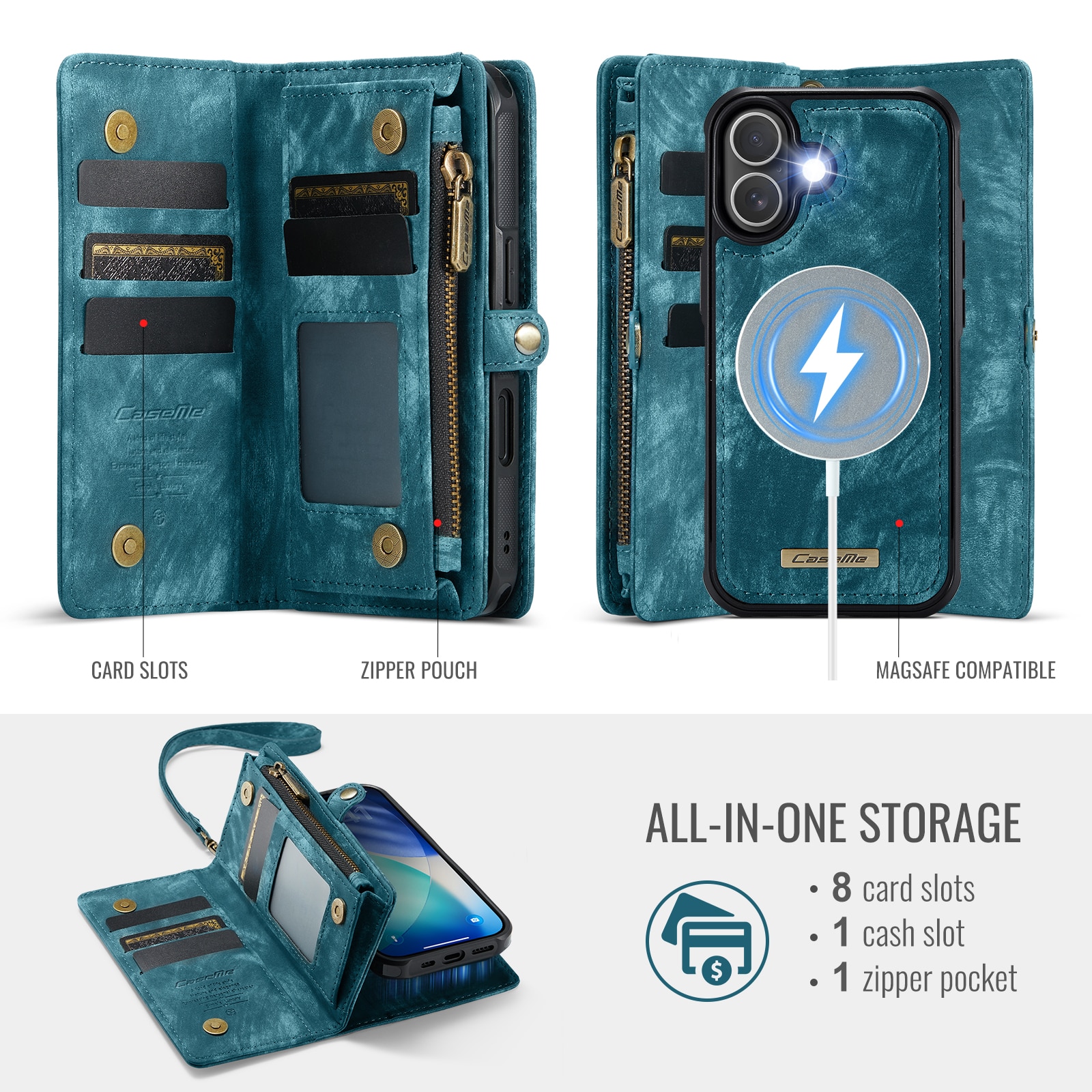 Multi-slot Portemonnaie-Hülle iPhone 17 Blau