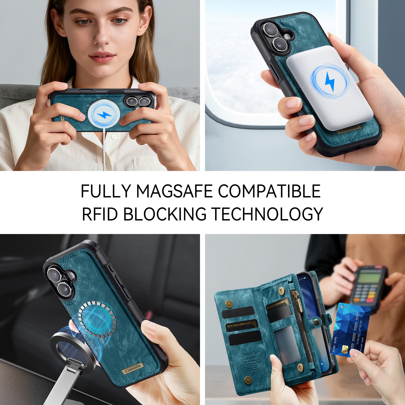 Multi-slot Portemonnaie-Hülle iPhone 17 Blau