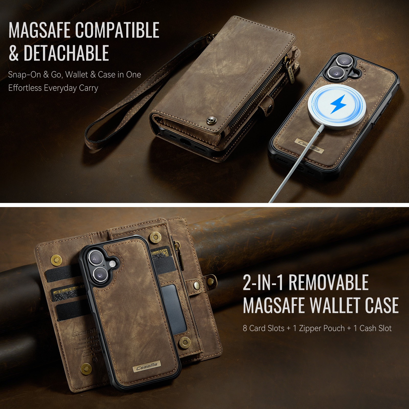 Multi-slot Portemonnaie-Hülle iPhone 17 Braun