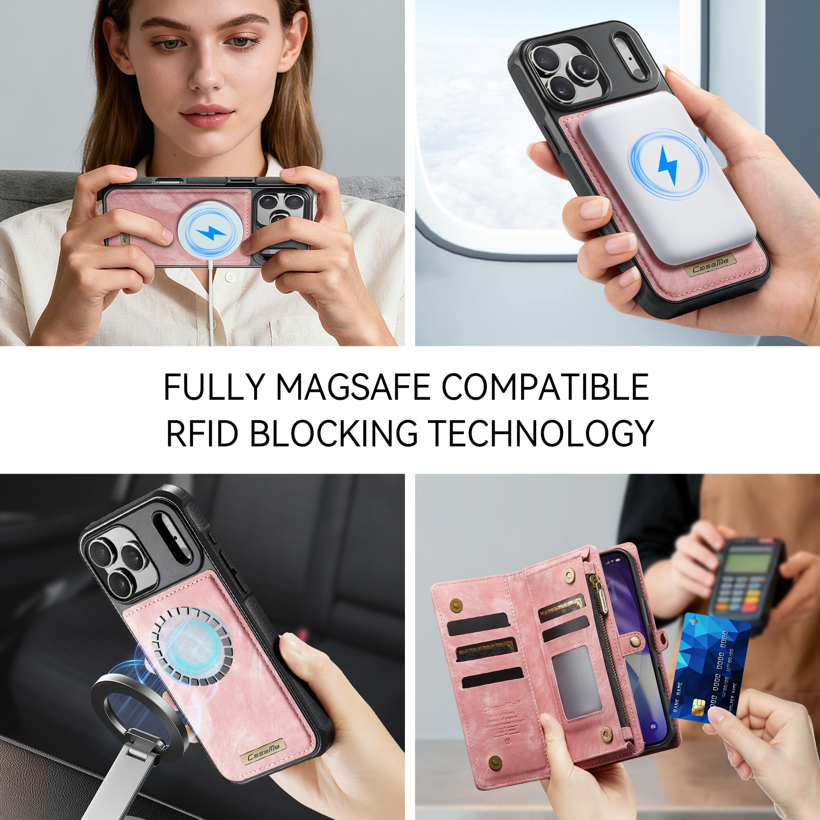 Multi-slot Portemonnaie-Hülle iPhone 17 Pro Max Rosa