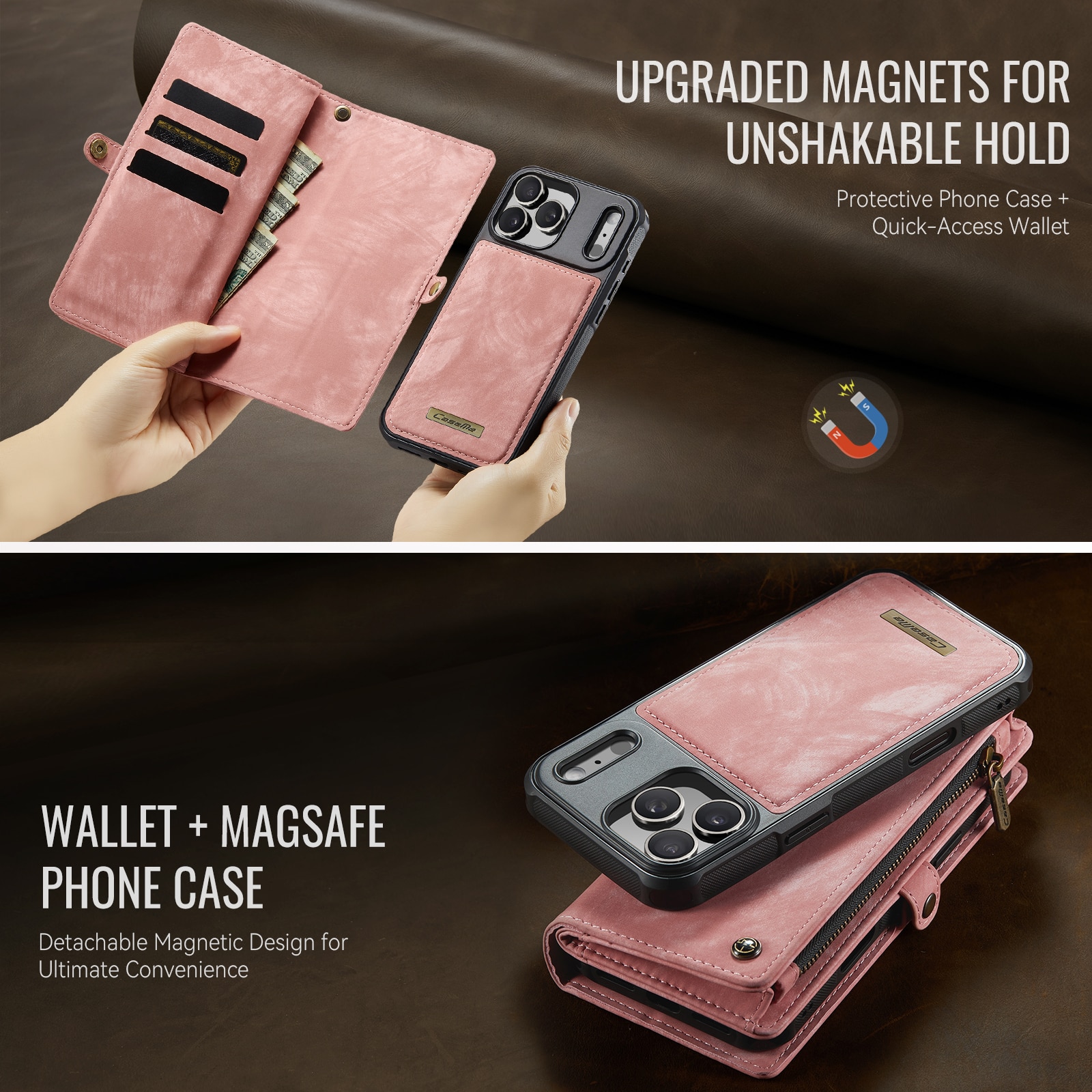 Multi-slot Portemonnaie-Hülle iPhone 17 Pro Max Rosa
