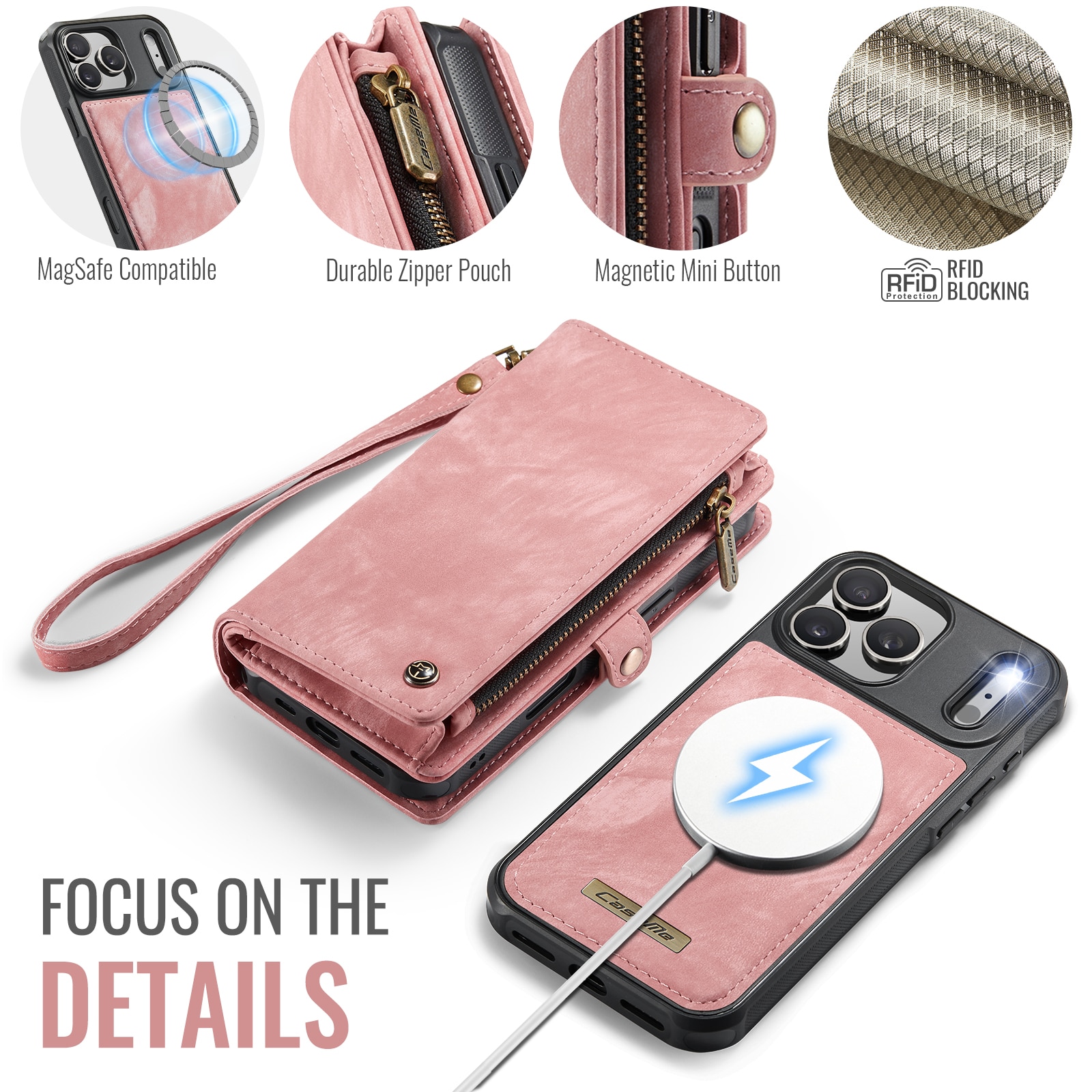 Multi-slot Portemonnaie-Hülle iPhone 17 Pro Rosa