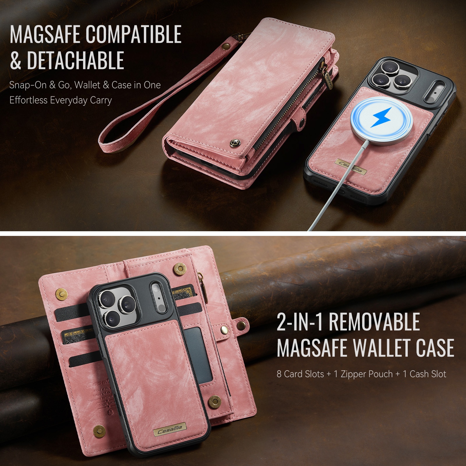Multi-slot Portemonnaie-Hülle iPhone 17 Pro Rosa