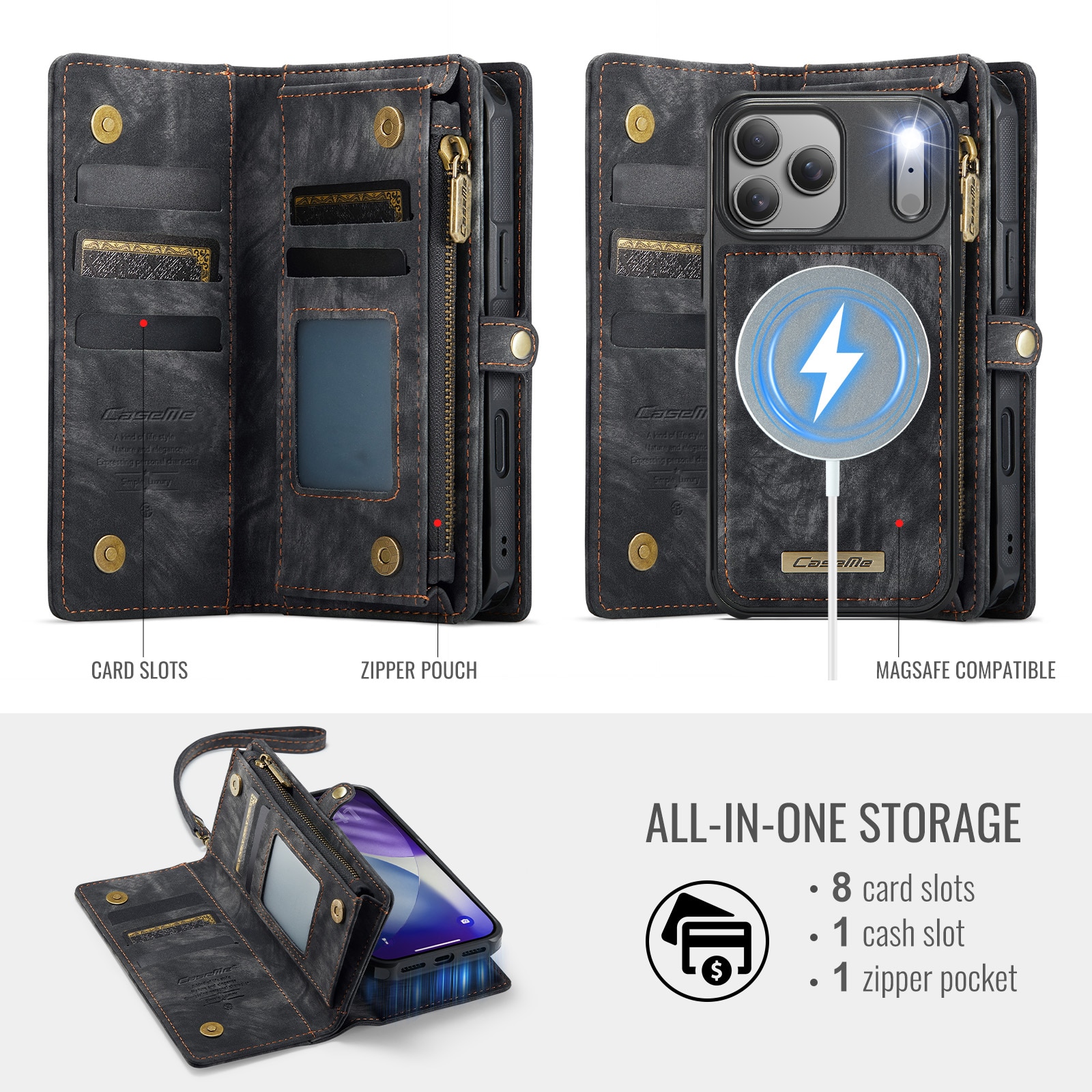 Multi-slot Portemonnaie-Hülle iPhone 17 Pro Grau