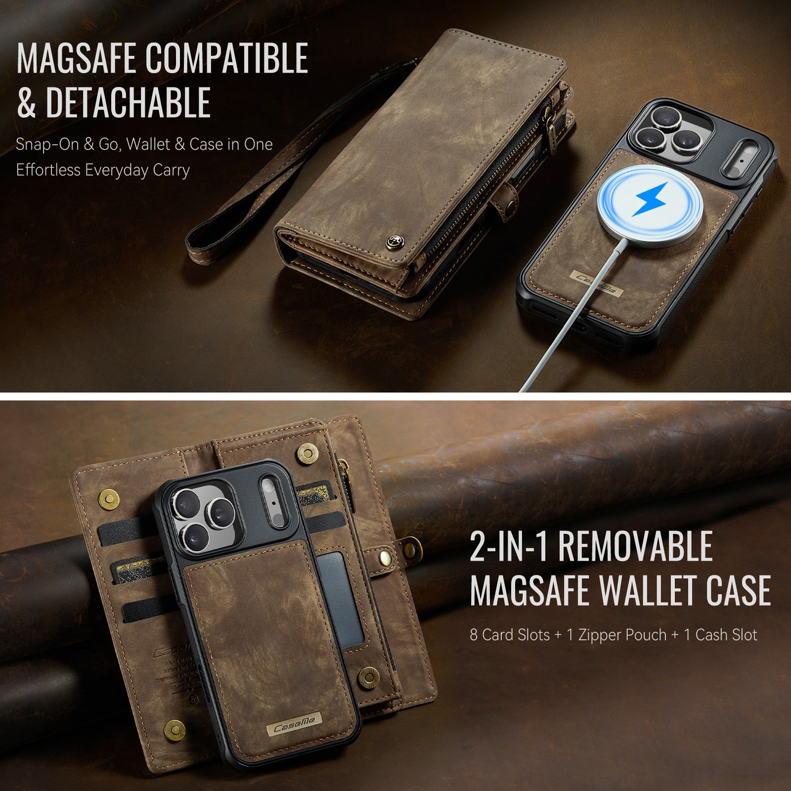 Multi-slot Portemonnaie-Hülle iPhone 17 Pro Braun