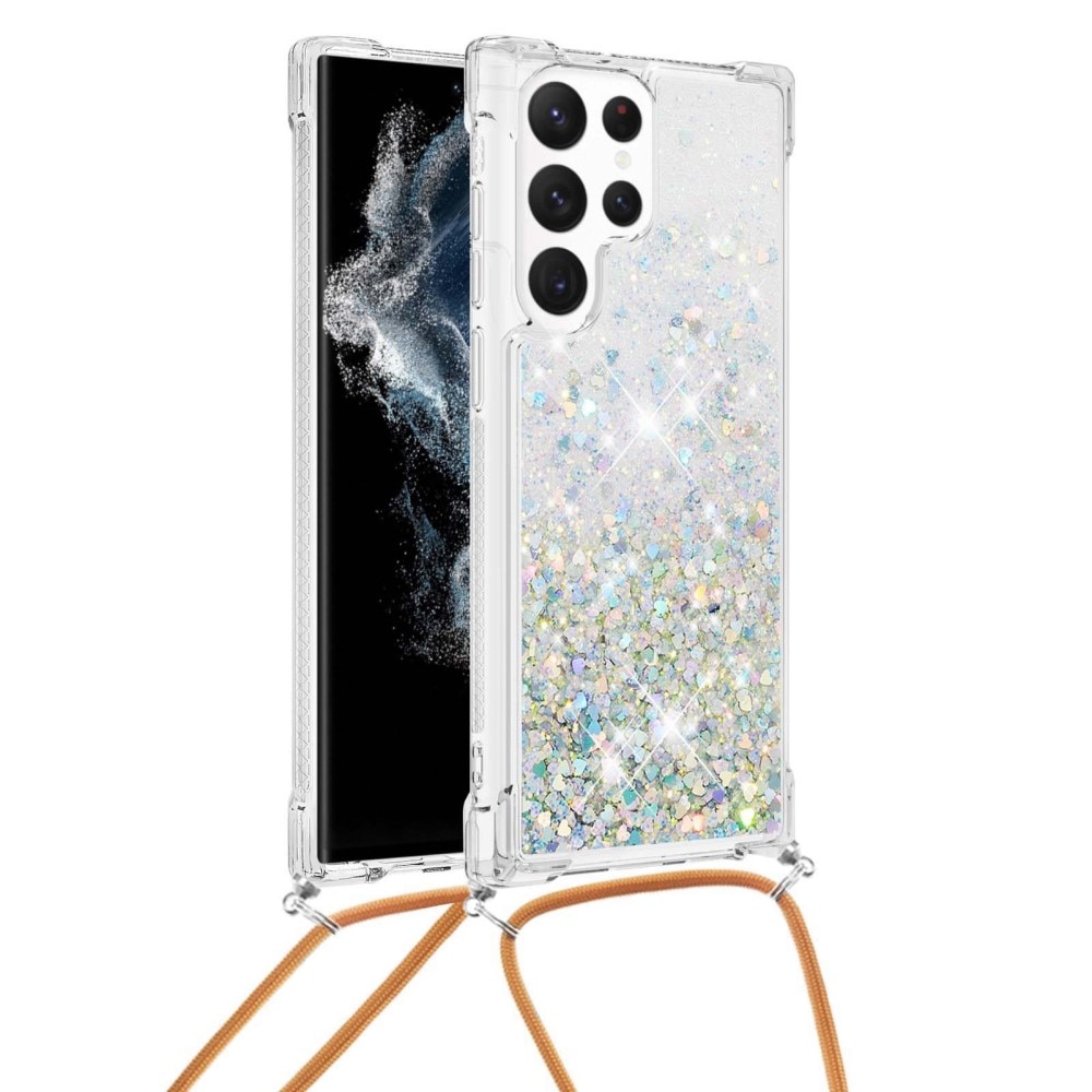 Samsung Galaxy S23 Ultra Glitter Powder TPU Handyhülle zum umhängen silber