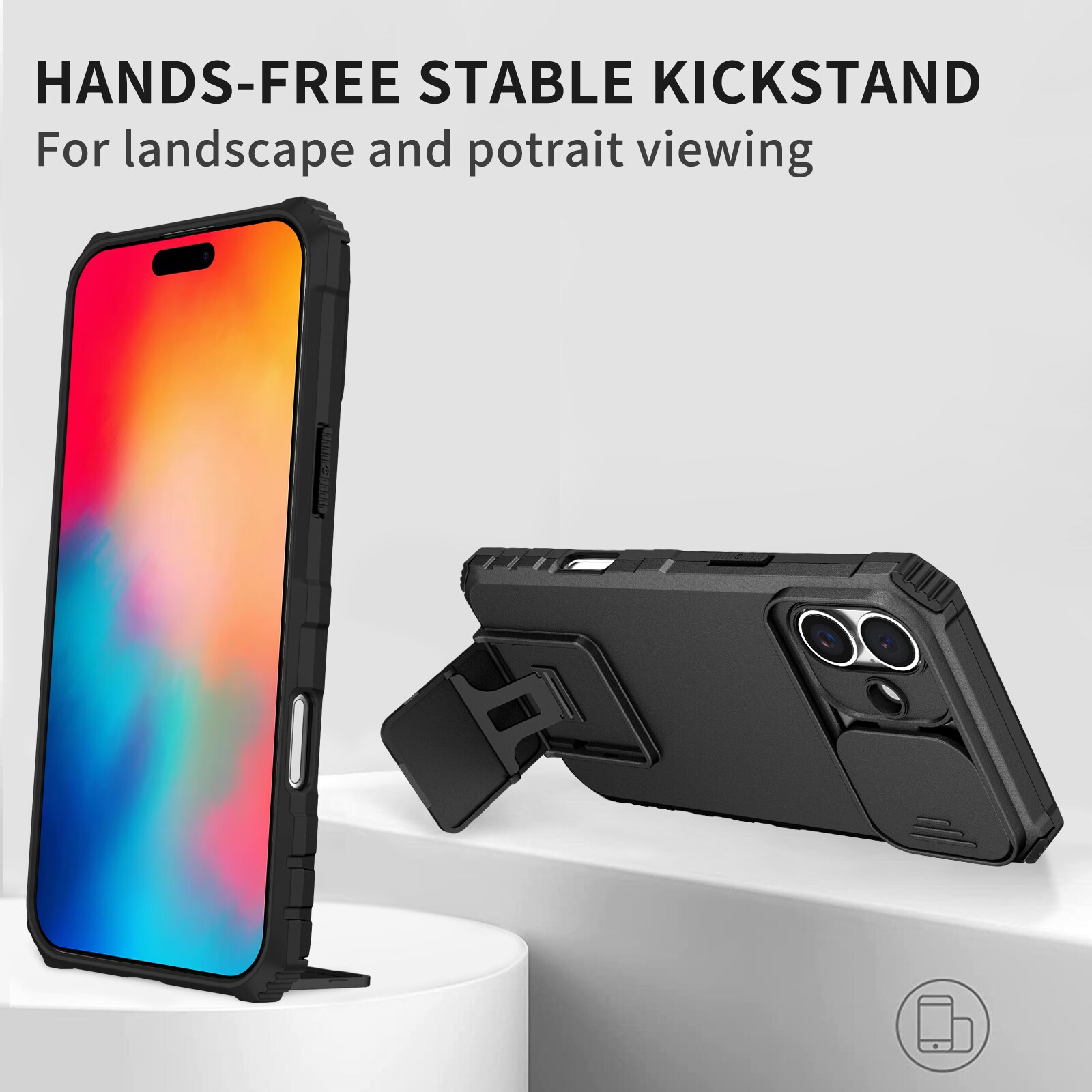 iPhone 17 Kickstand Handyhülle mit Kameraabdeckung Schwarz