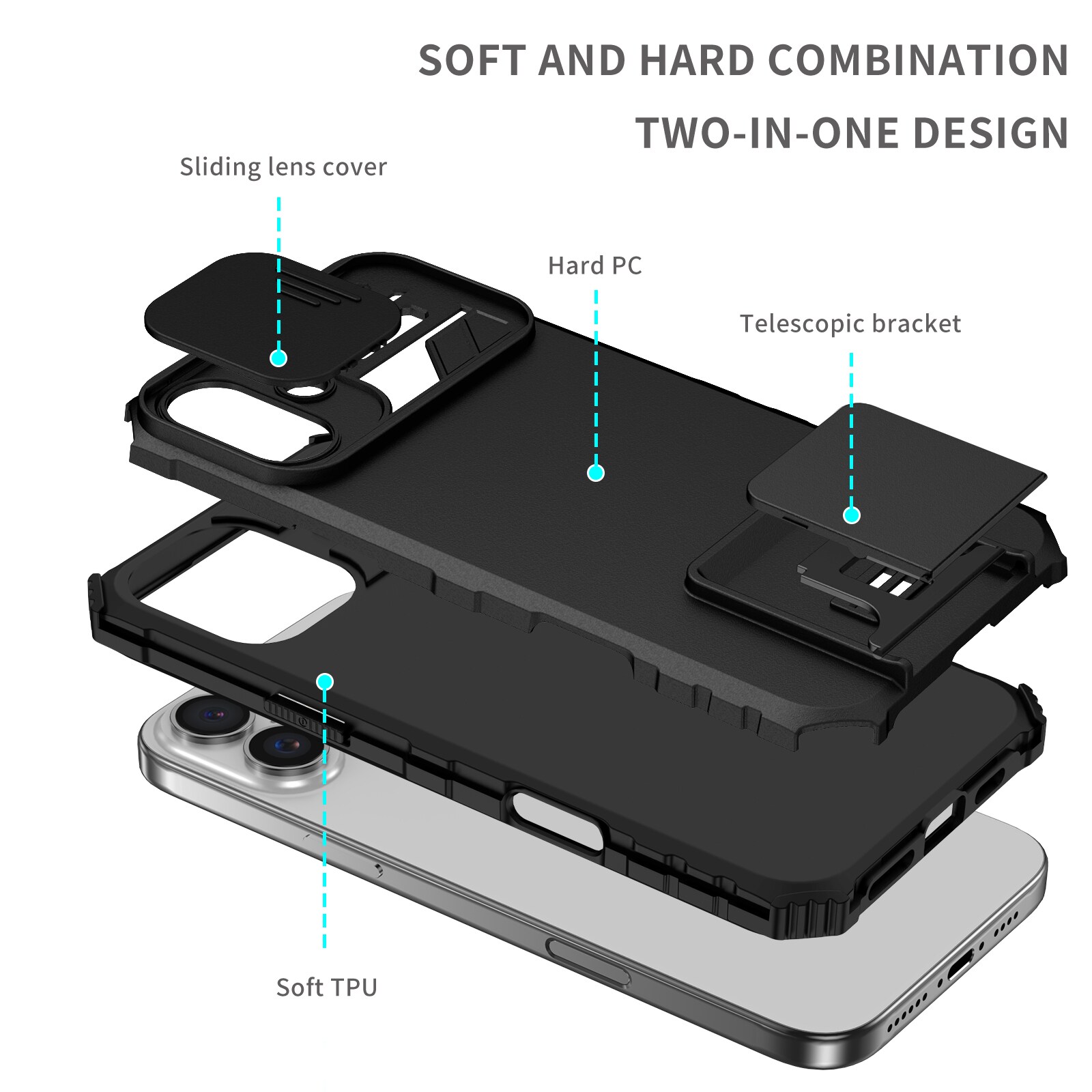 iPhone 17 Kickstand Handyhülle mit Kameraabdeckung Schwarz
