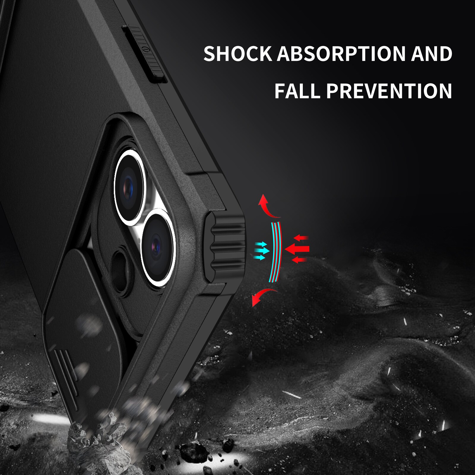 iPhone 17 Kickstand Handyhülle mit Kameraabdeckung Schwarz